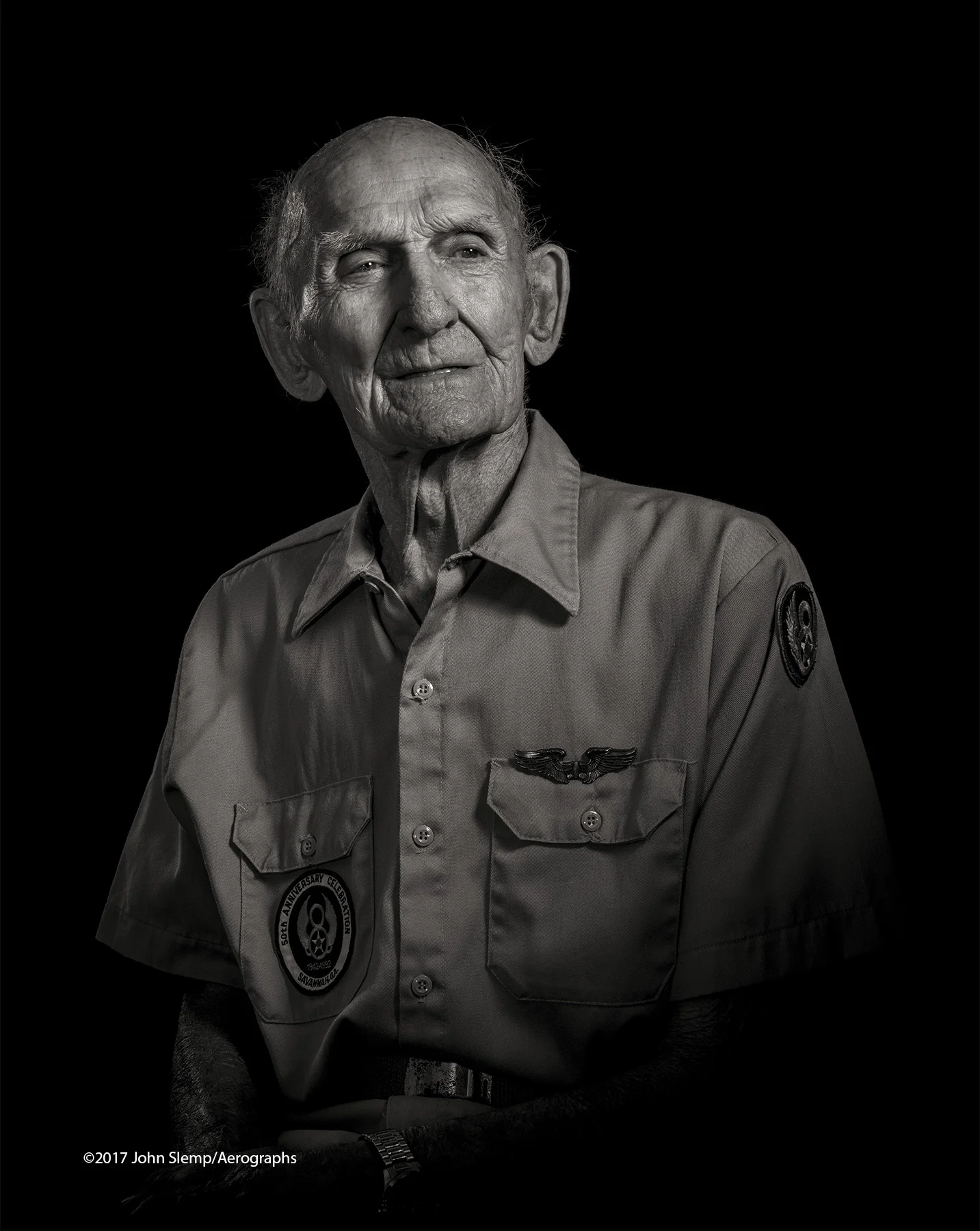 WWII B-17 waist gunner Billy Lewis, photographed at his home in Baxley, Georgia.