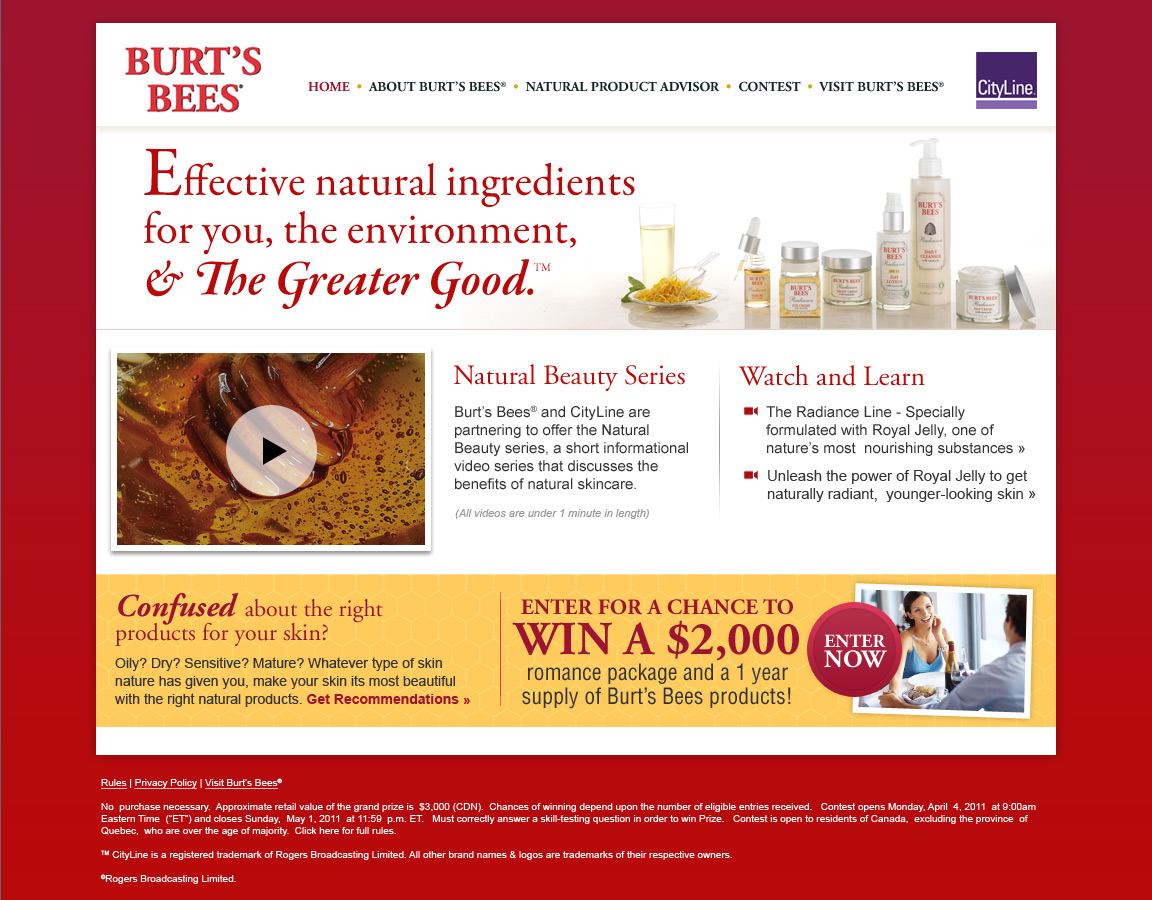 Burt's Bees contest homepage design