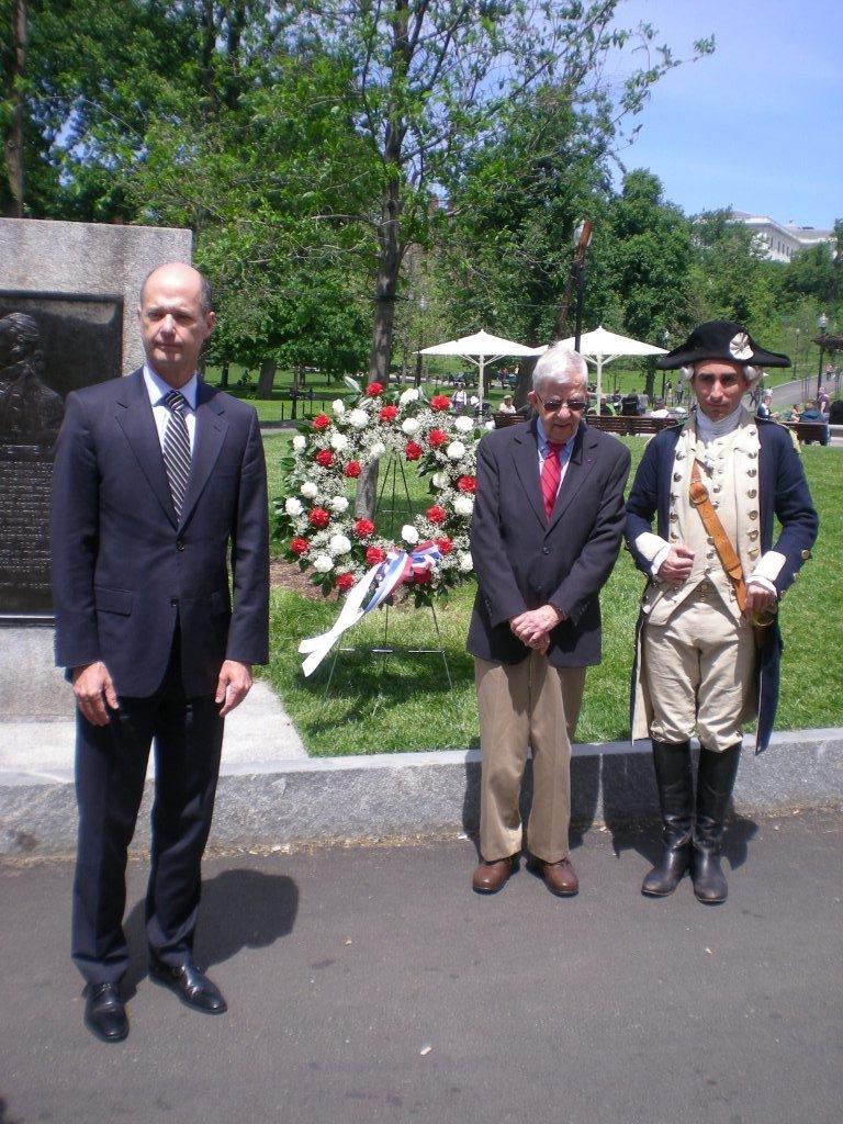 Consul General Christophe Guilhou with Normand and Lafayette, 2012 MA Lafayette Day.