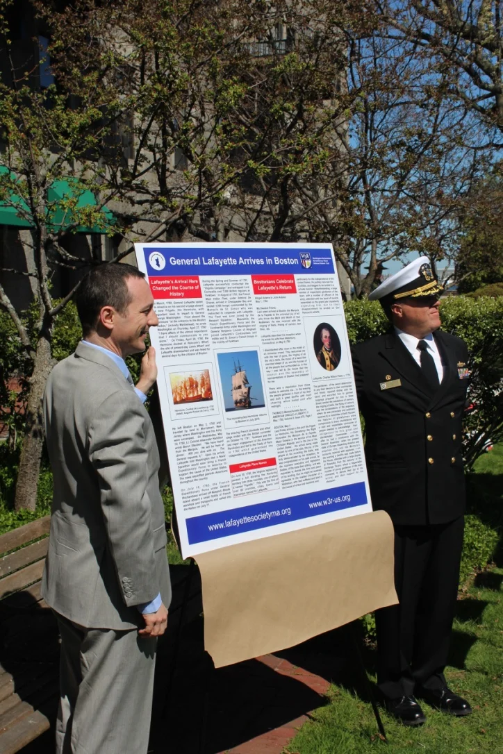 Commemoration of Lafayette's arrival on the Hermione at Hancock's (now Lewis) Wharf