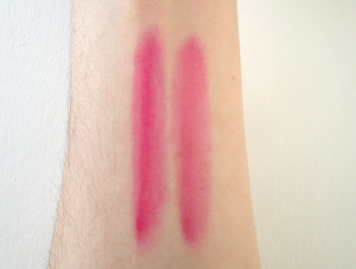 From left to right: Revlon Balm Stain in Lovesick and Clinique Chubby Stick in Pudgy Peoney
