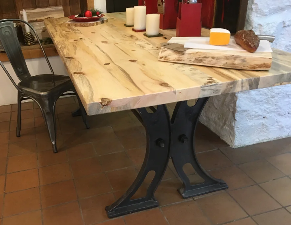 Beetle Kill Blue Stain Pine Cast Iron Dinner Table