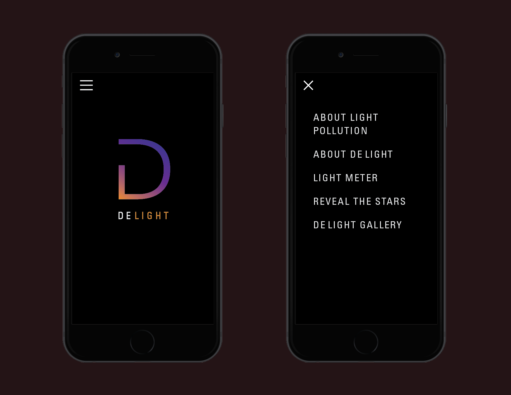 The Delight App would inform users about light pollution and encourage them to become engaged in the cause through a series of activities. These would include a light meter to measure light pollution in their surrounding area. It would also allow users to see an idealized view of their night sky, view astronomical facts and play join the dots with the stars.
