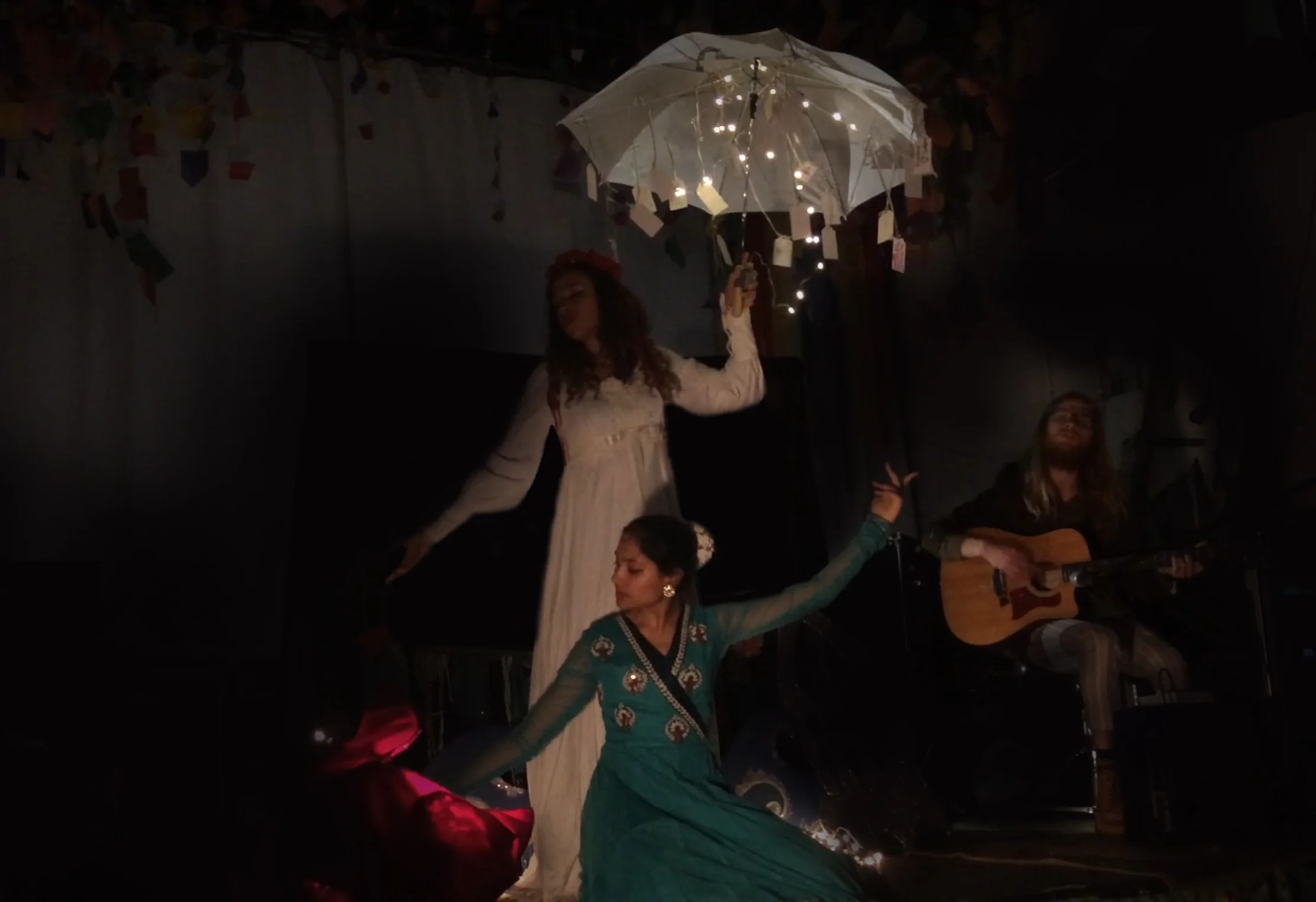    Prior to the performance, visitors are invited to share a moment of unexpected happiness on a tag, hang it on the Happiness Tree and see what others have shared 