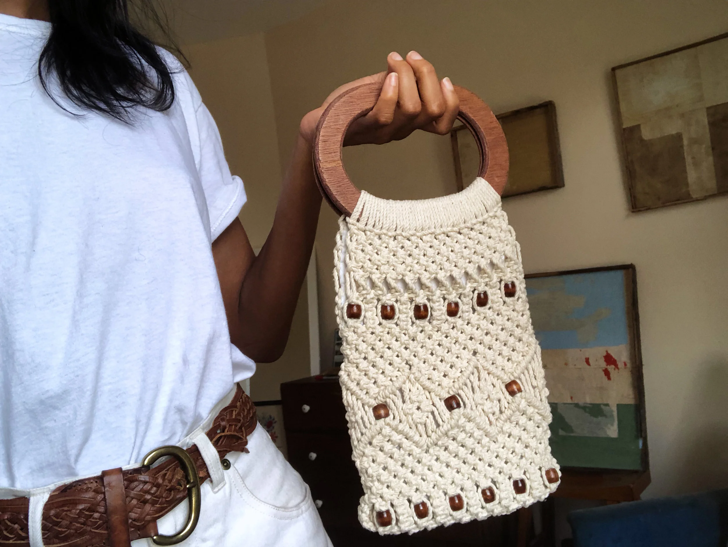 Crochet Beaded Purse with Wood Handles