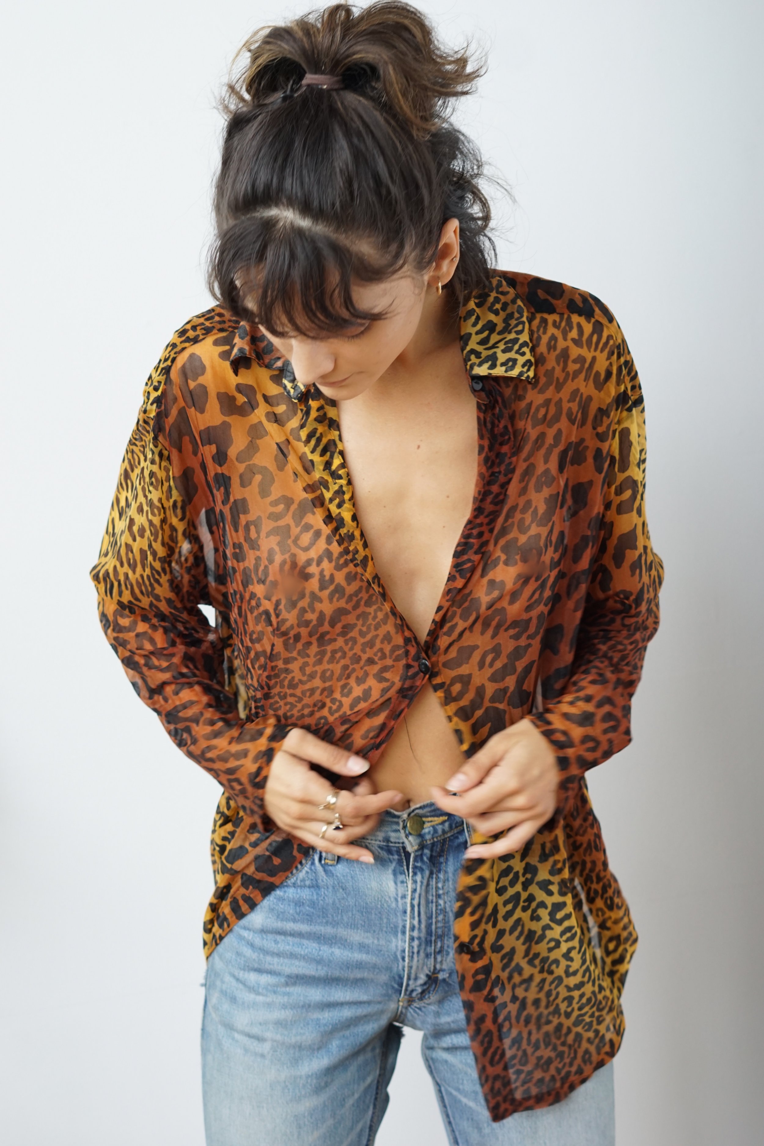Vintage Oscar de la Renta Sheer Leopard Print shirt