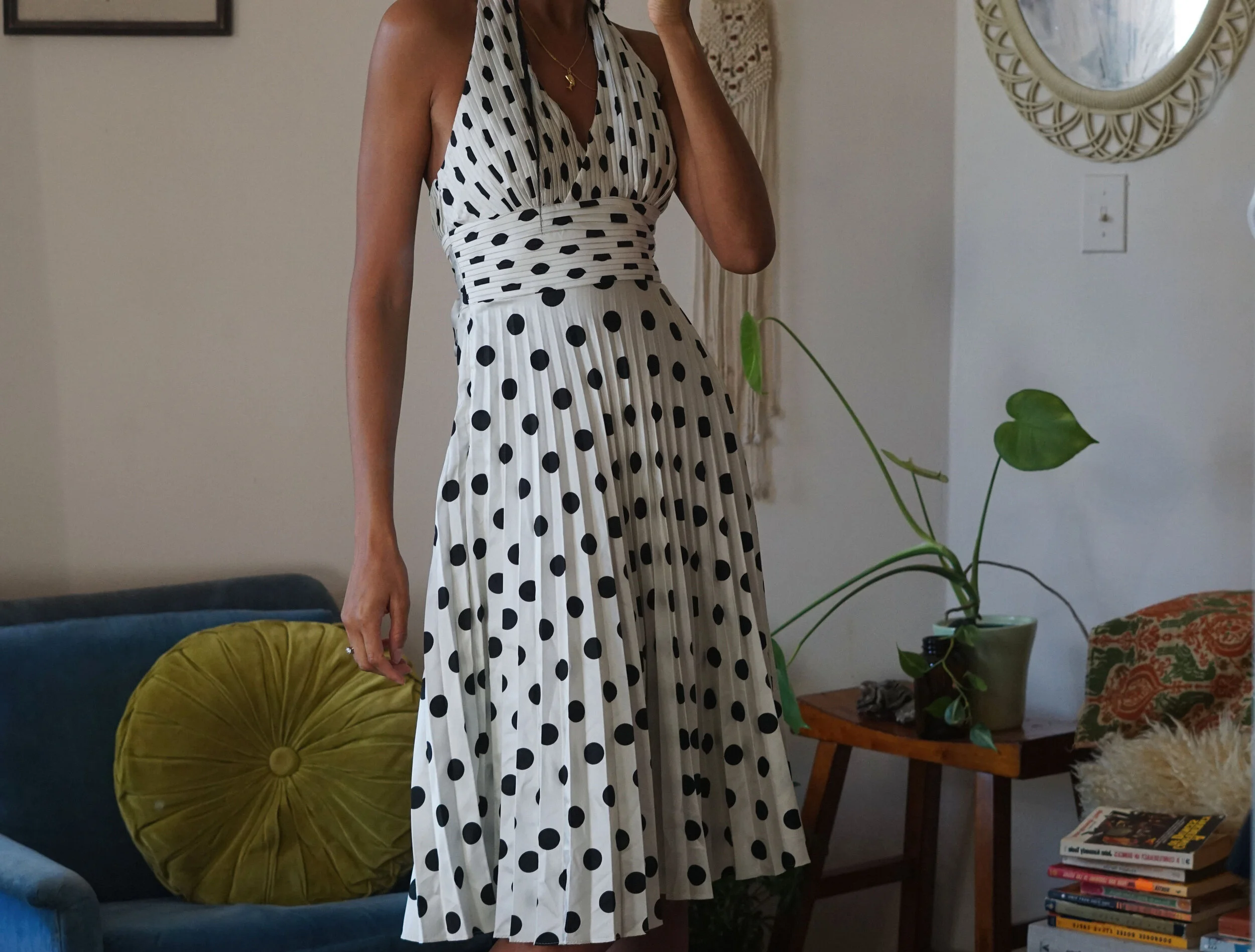 Betsey Johnson Polka Dot Pleated Halter Dress