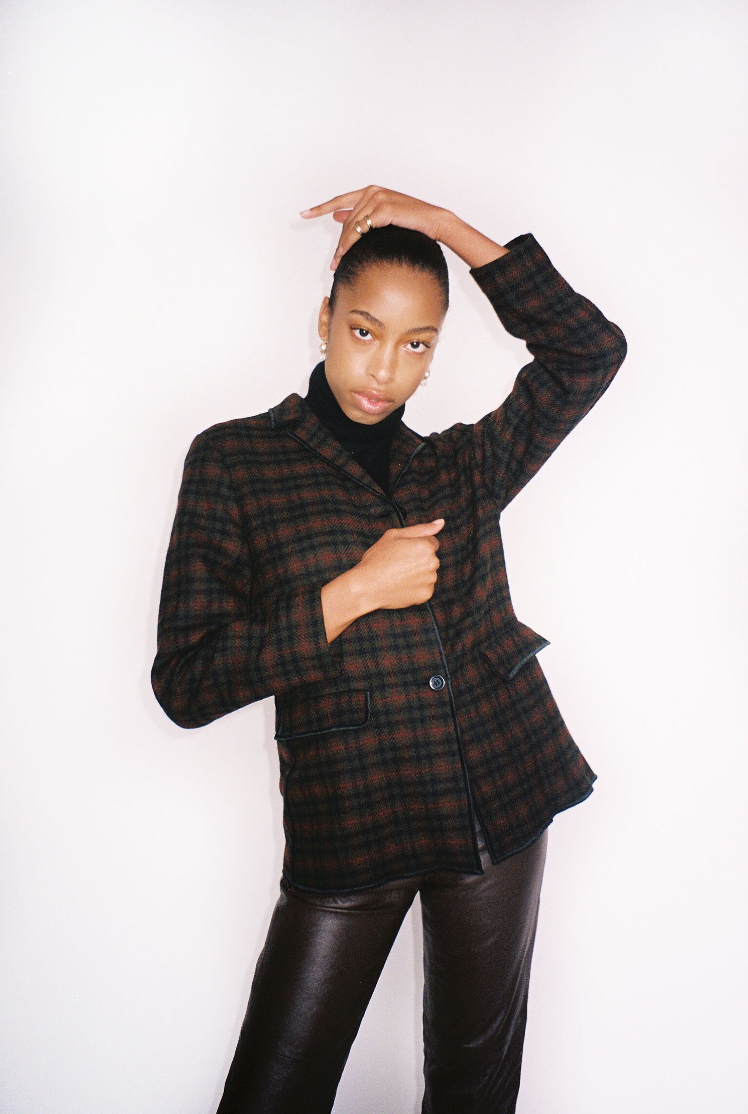 Vintage Brown and Red Plaid Blazer Jacket