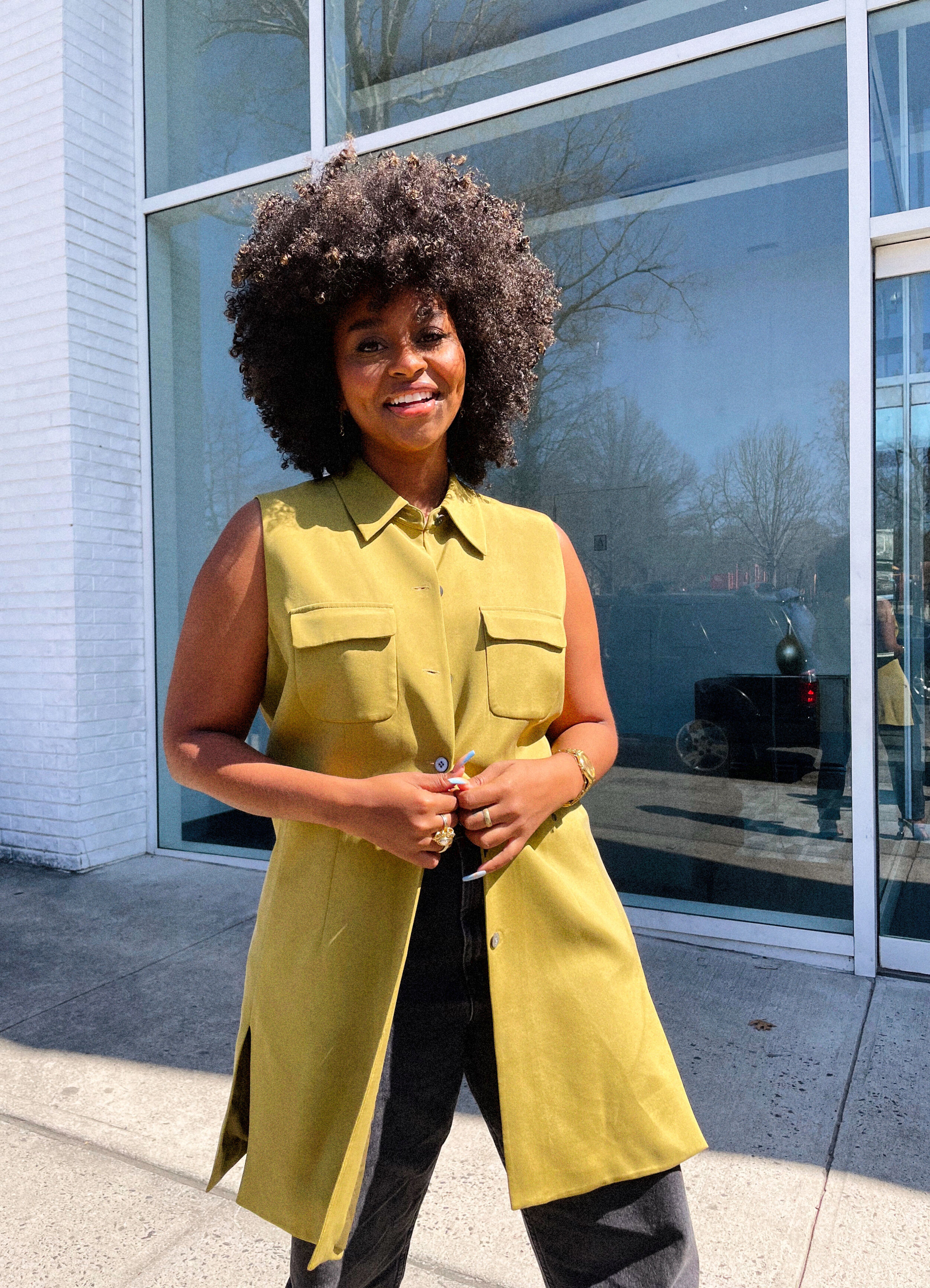 Vintage Olive Silk Sleeveless Button Down Shirt