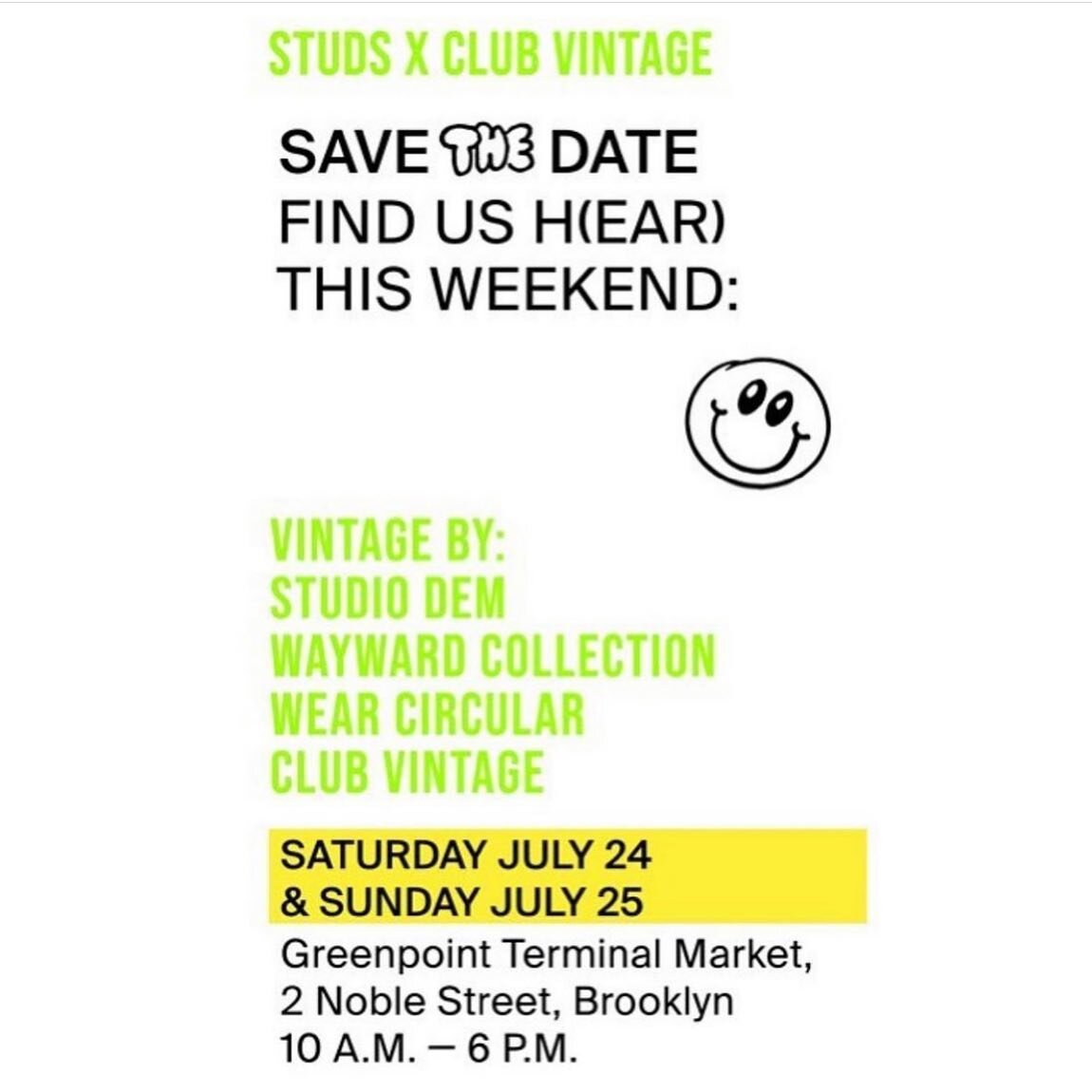 So excited this weekend we&rsquo;re doing a popup with @studs , @clubvintageclubvintage and some other amazing vintage babes @greenpointterminalmarket ! Come by💃🏽💖💖