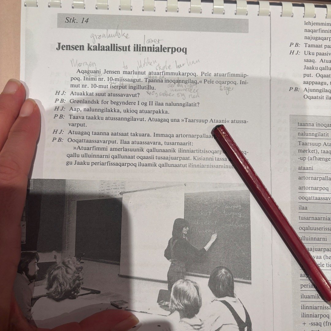 Learning greenlandic 😅❄️
My homework these days. 

Understanding more and more. But wow they&rsquo;ve turned it up a notch!!