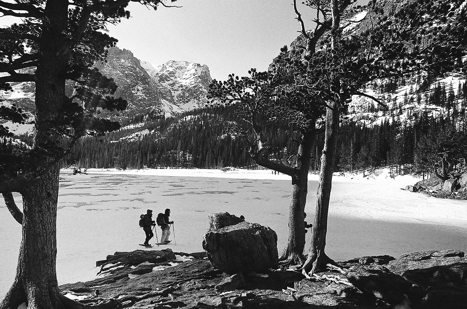 Strangers on snowshoes in Rocky Mountain National Park.