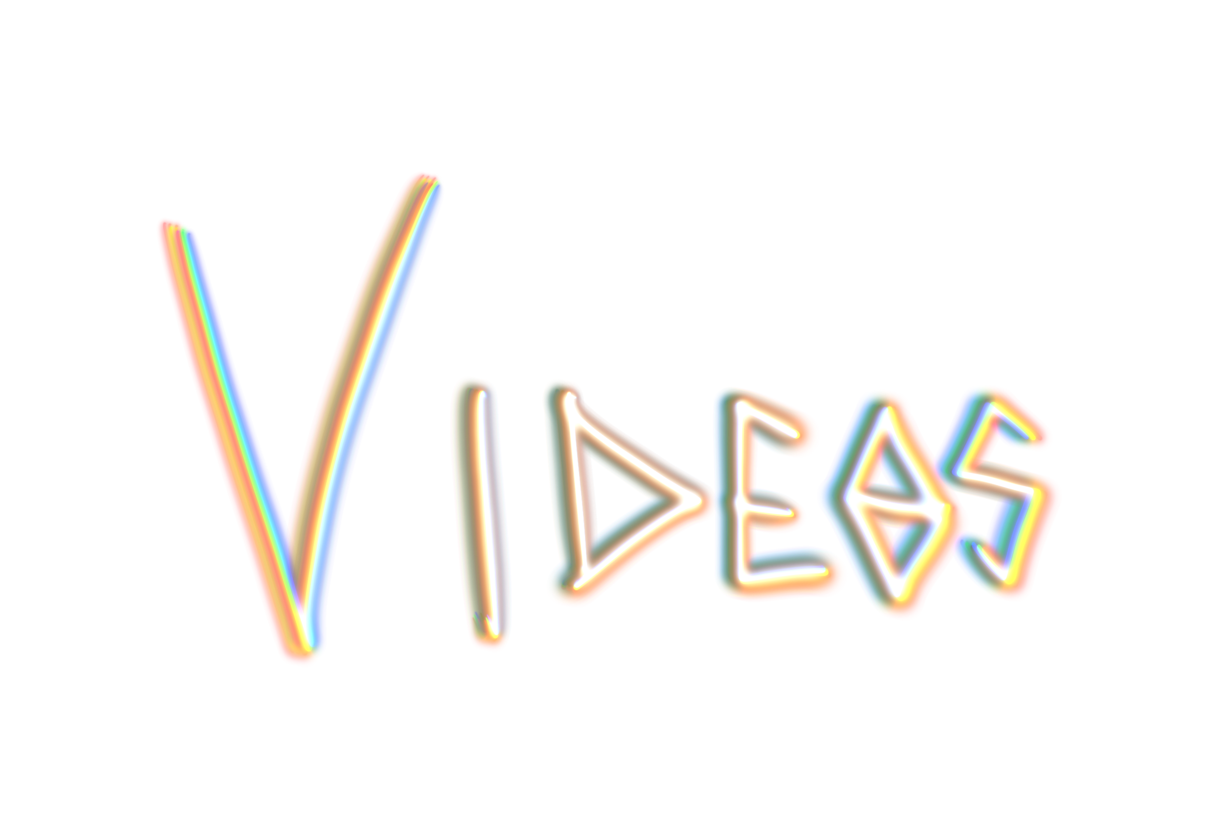 Neon sign with the words "VIDEOS" in stylized colorful lettering on a black background