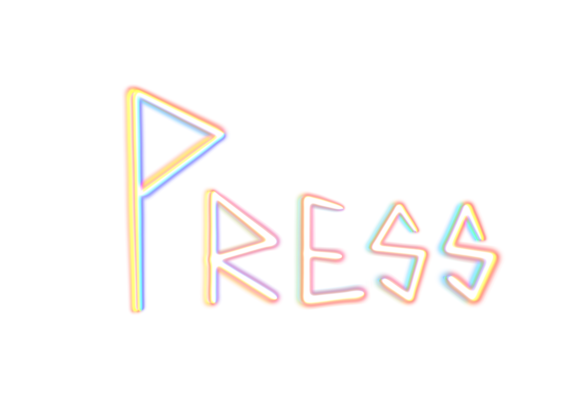 Colorful neon sign spelling the word 'PRESS' with a black background.