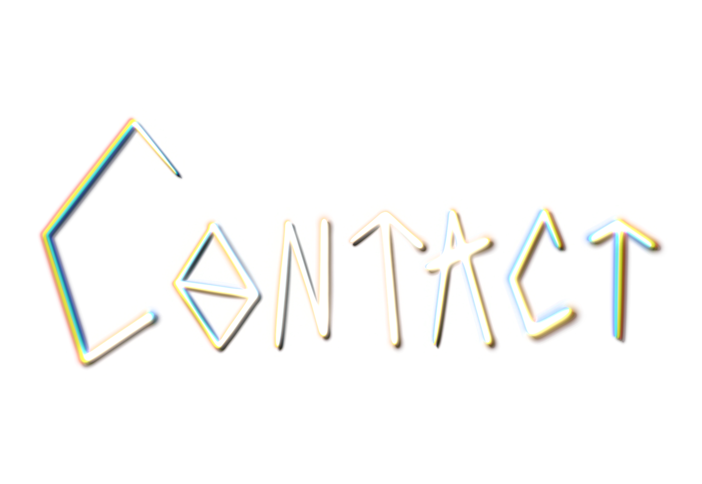 The word "Contact" written in neon-style colorful letters with arrow designs.