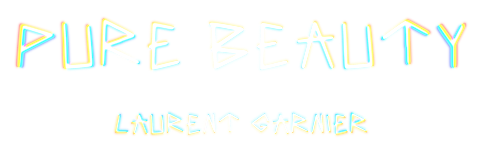 Colorful neon sign reads "Pure Beauty" with "Laurent Garnier" written below, against a black background.