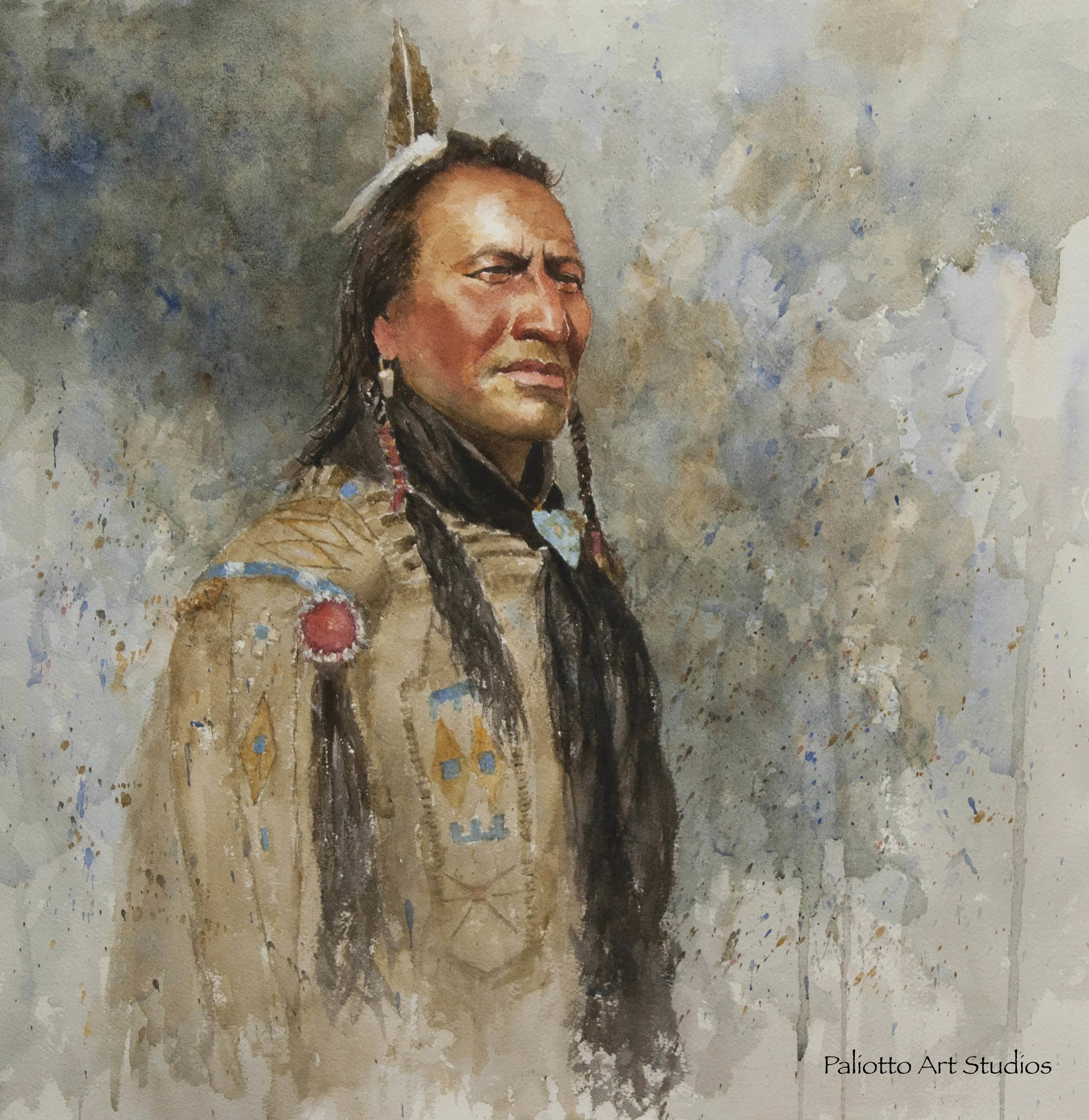 "Big Mouth Spring" -- Piegan Blackfoot Native American, Watercolor, 18" x 17.5"