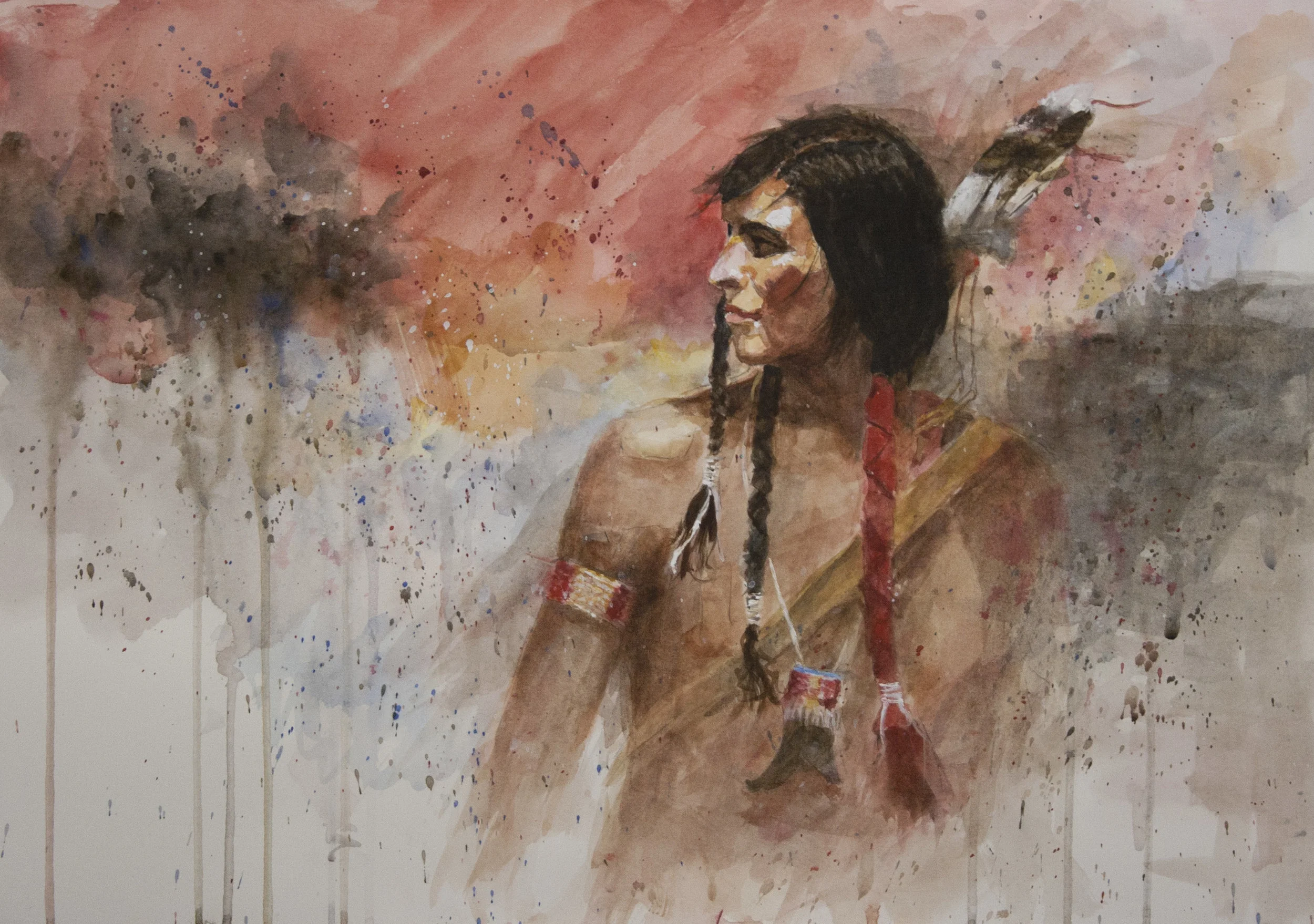 "Lakota Brave" -- 14" x 20" watercolor