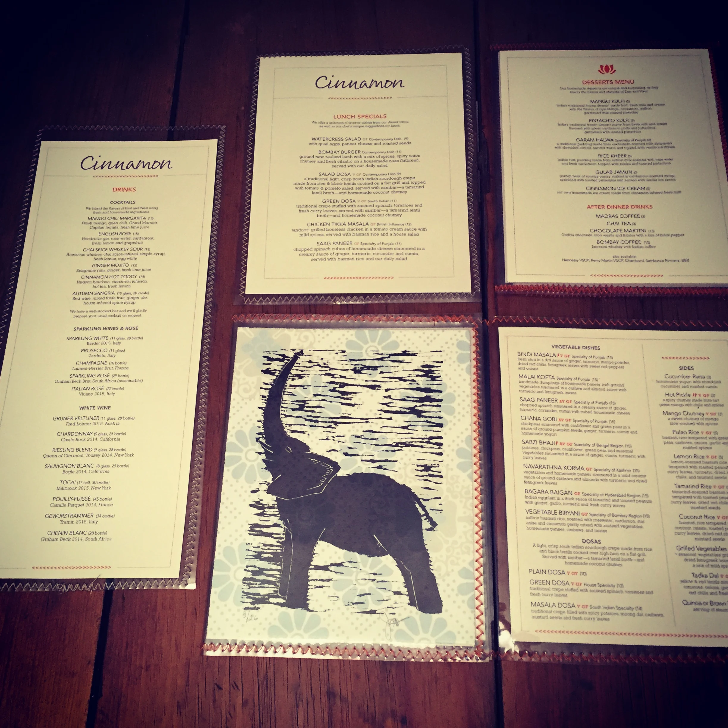 Menu design and printing for Cinnamon Restaurant