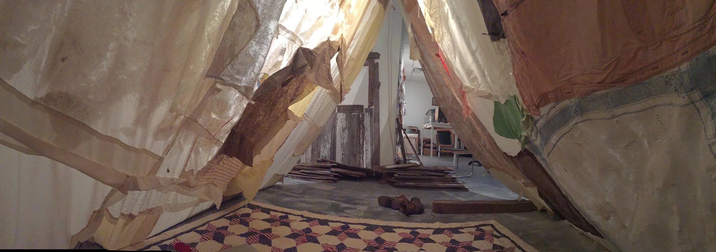 The interior of my tent when it was about half the size it is currently.