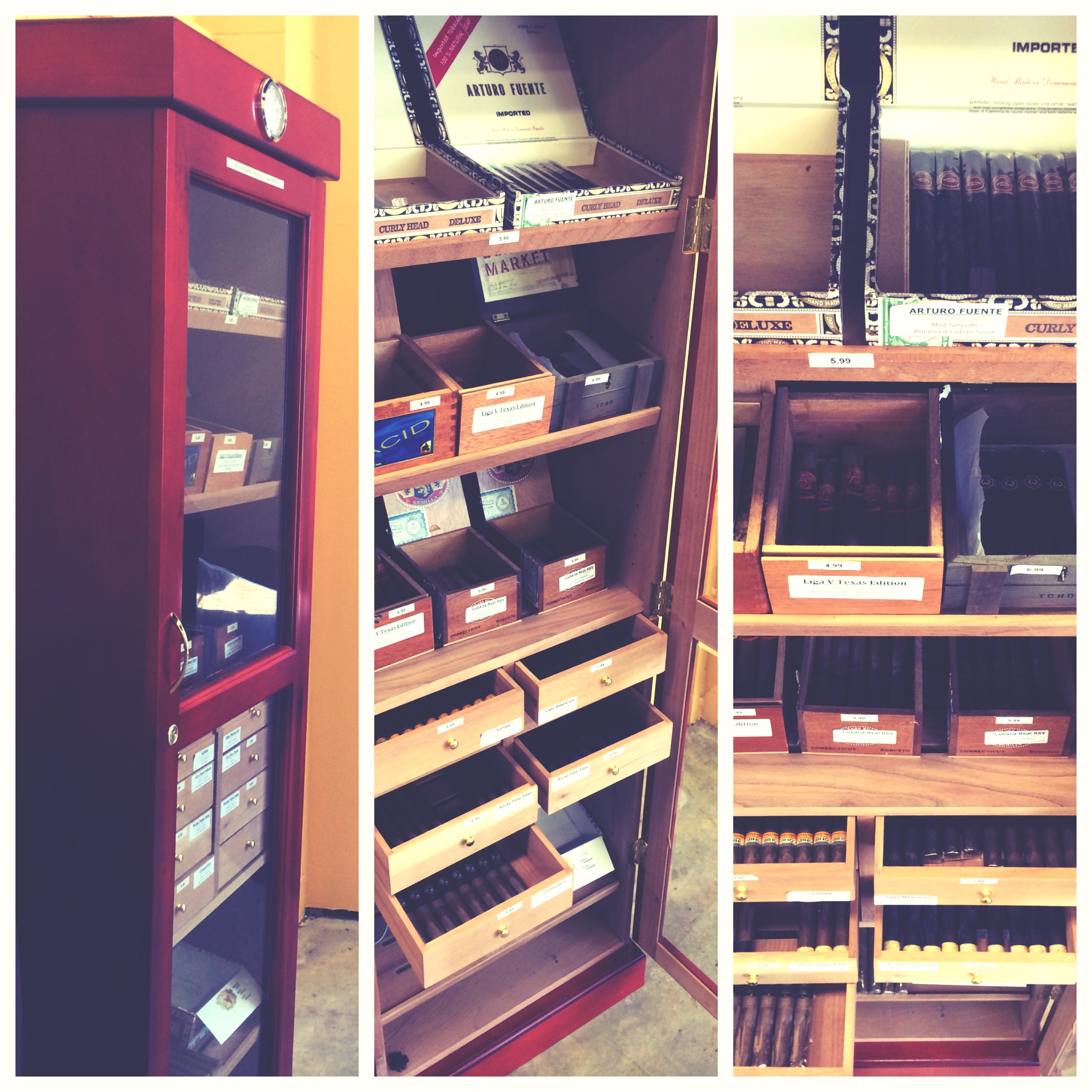 Large humidor with diverse cigar selection