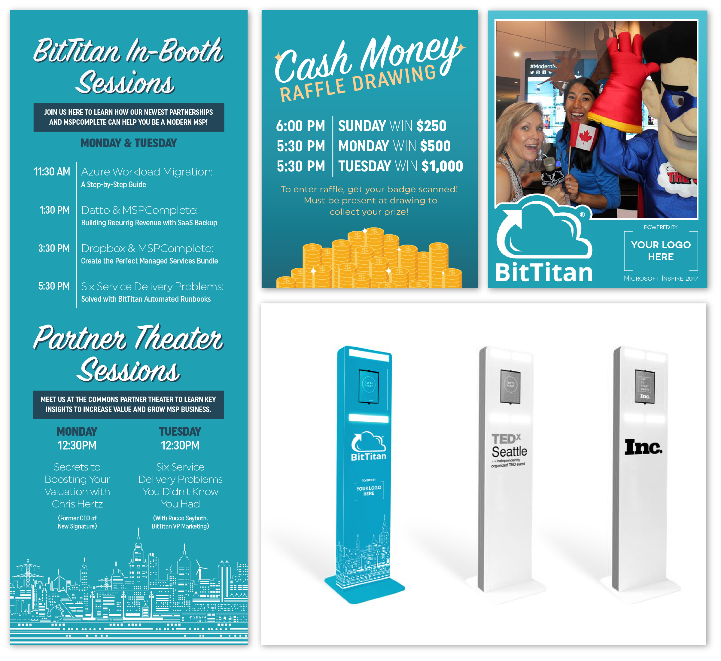 Agenda, Raffle poster, and Selfie Stand wrap (rented from Snap Bar)