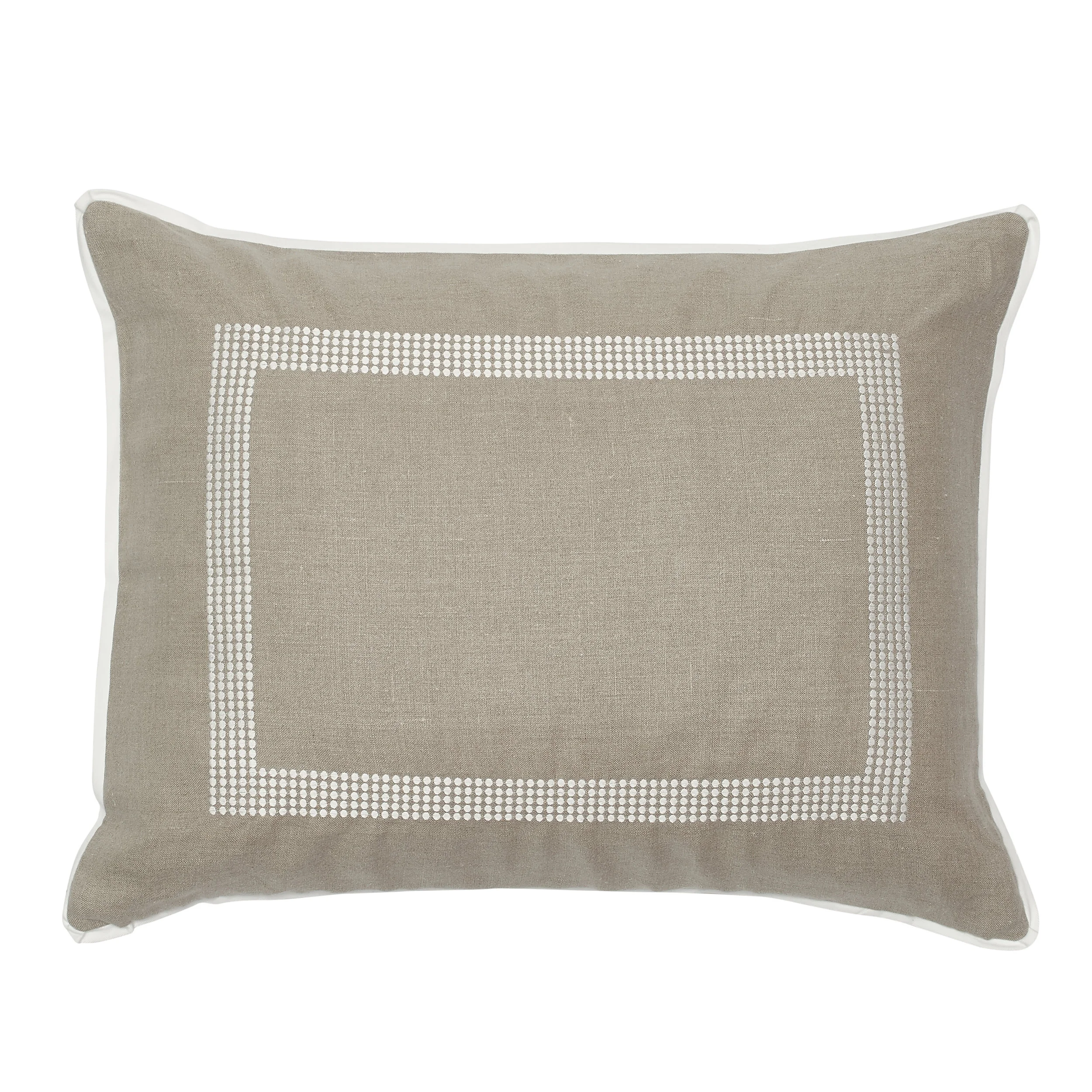 Washed Natural Belgium Linen Embroidered Dot Frame Sham