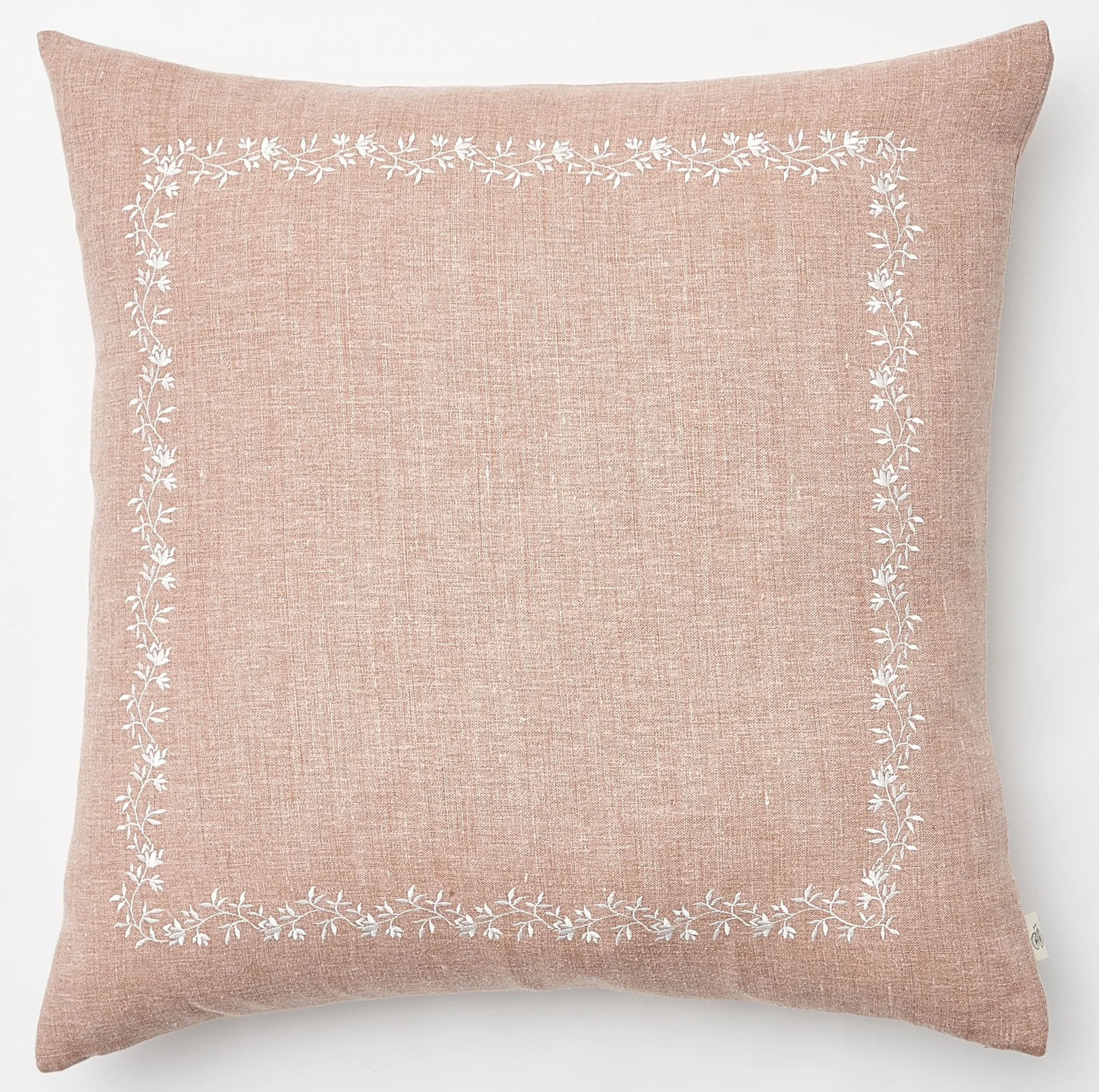 Embroidered White Cape Cod Frame on Apricot Heathered Belgium Linen Pillow