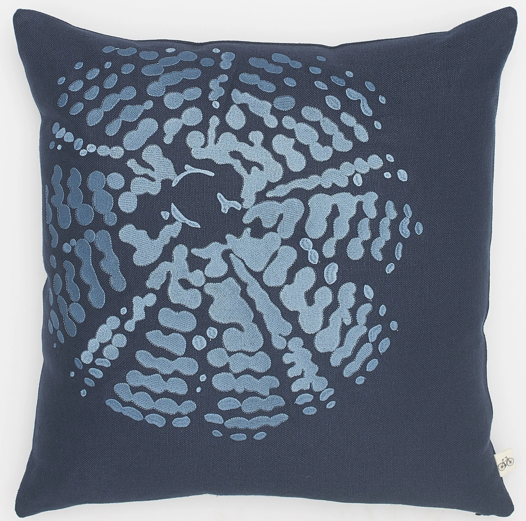 Embroidered Slate Blue Urchin on Navy Basketweave Belgium Linen Pillow