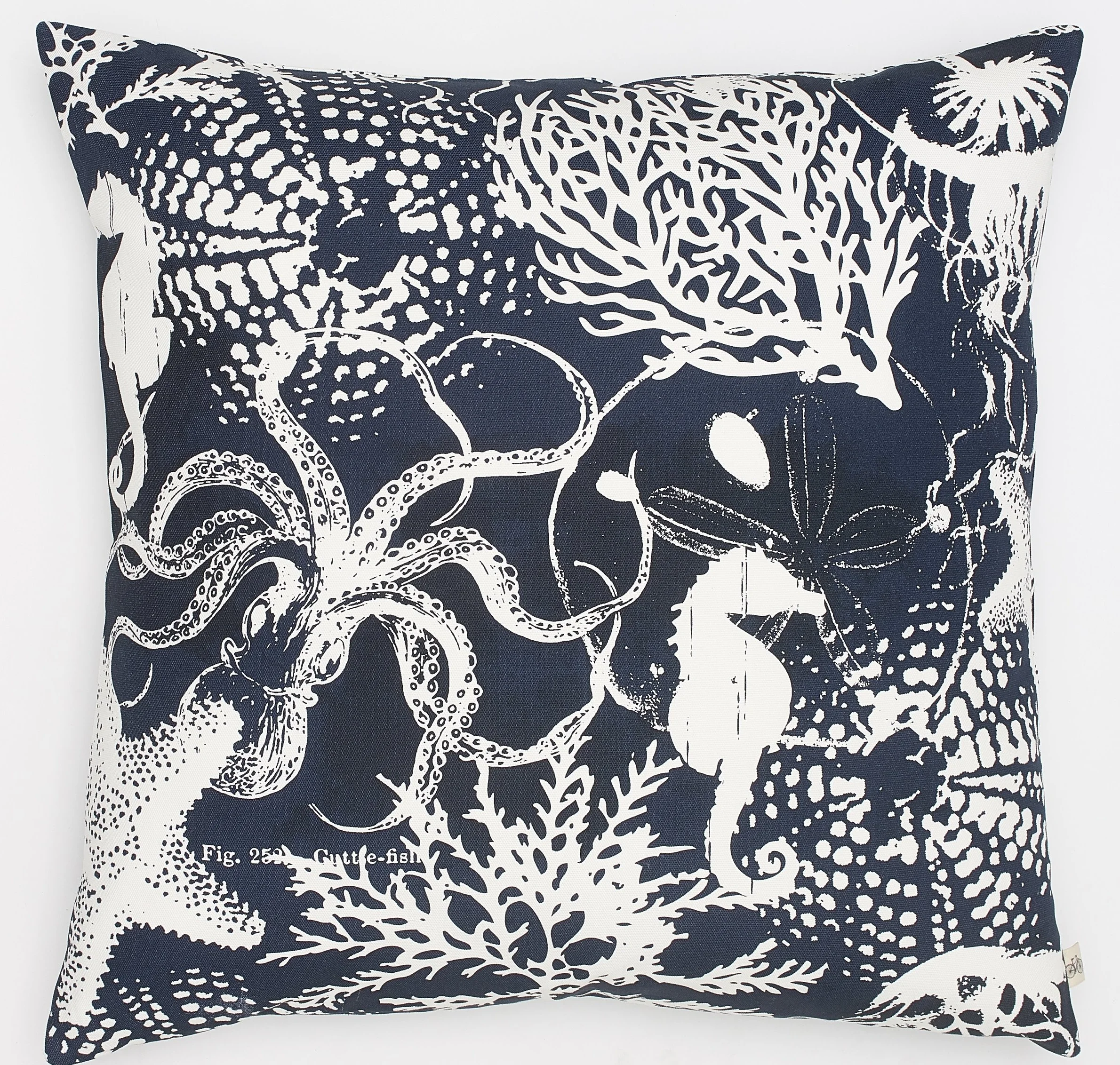 Printed Navy & White Underwater Collage on Linen/Cotton Pillow