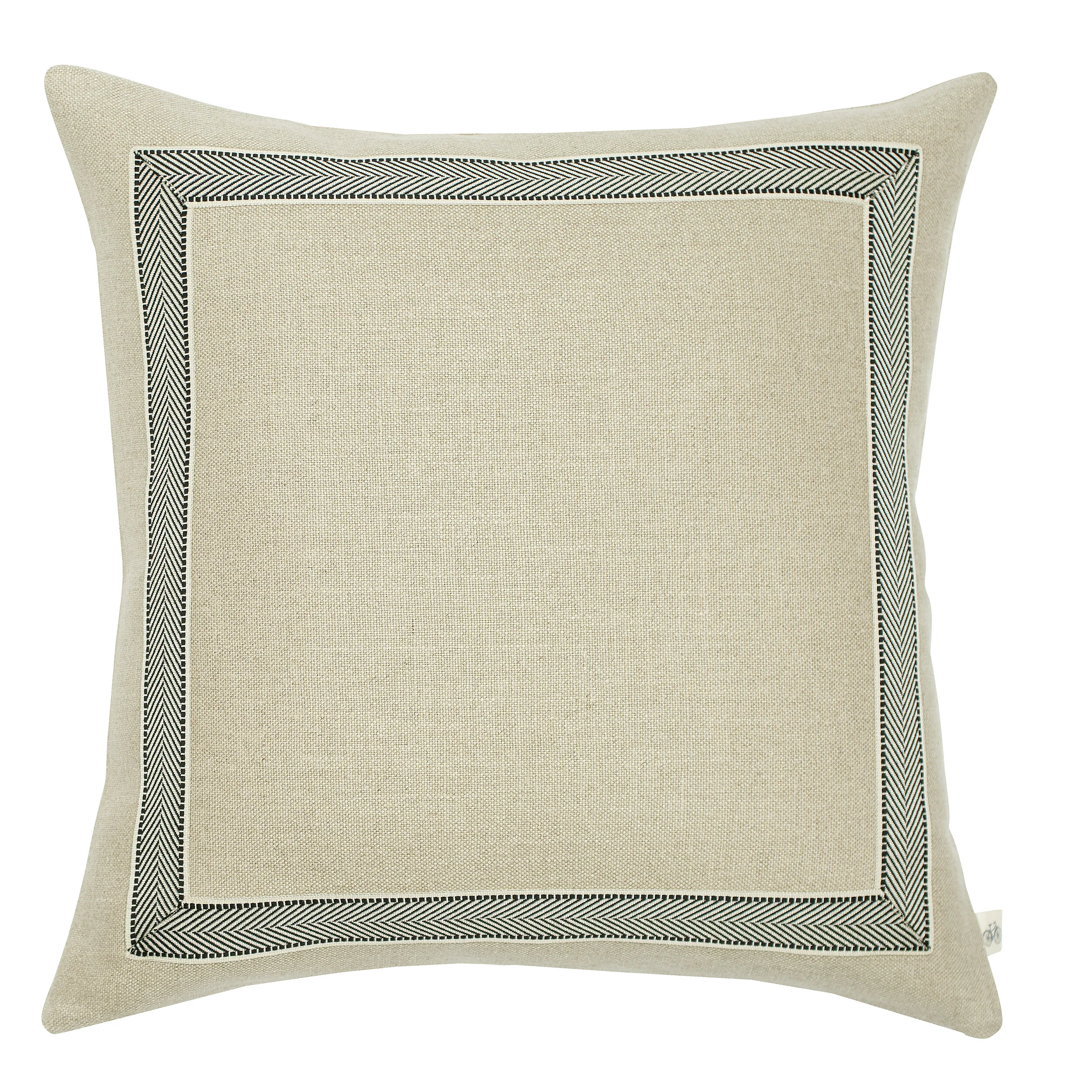 22" Natural Basketweave Belgium Linen with Black & Natural Herringbone Appliqué Tape Pillow