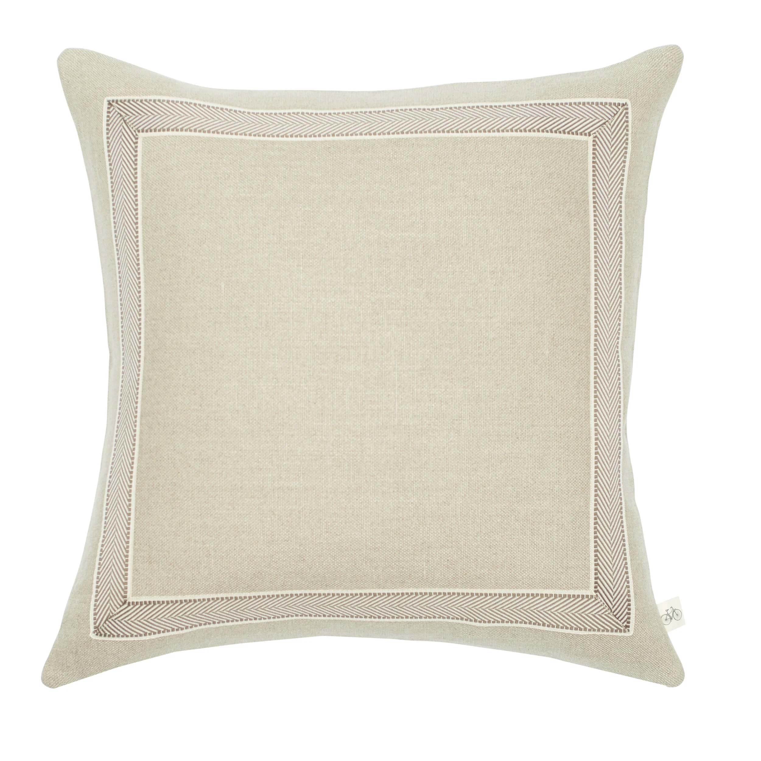 22" Natural Basketweave Belgium Linen with Honey &amp; Natural Herringbone Appliqué Tape Pillow