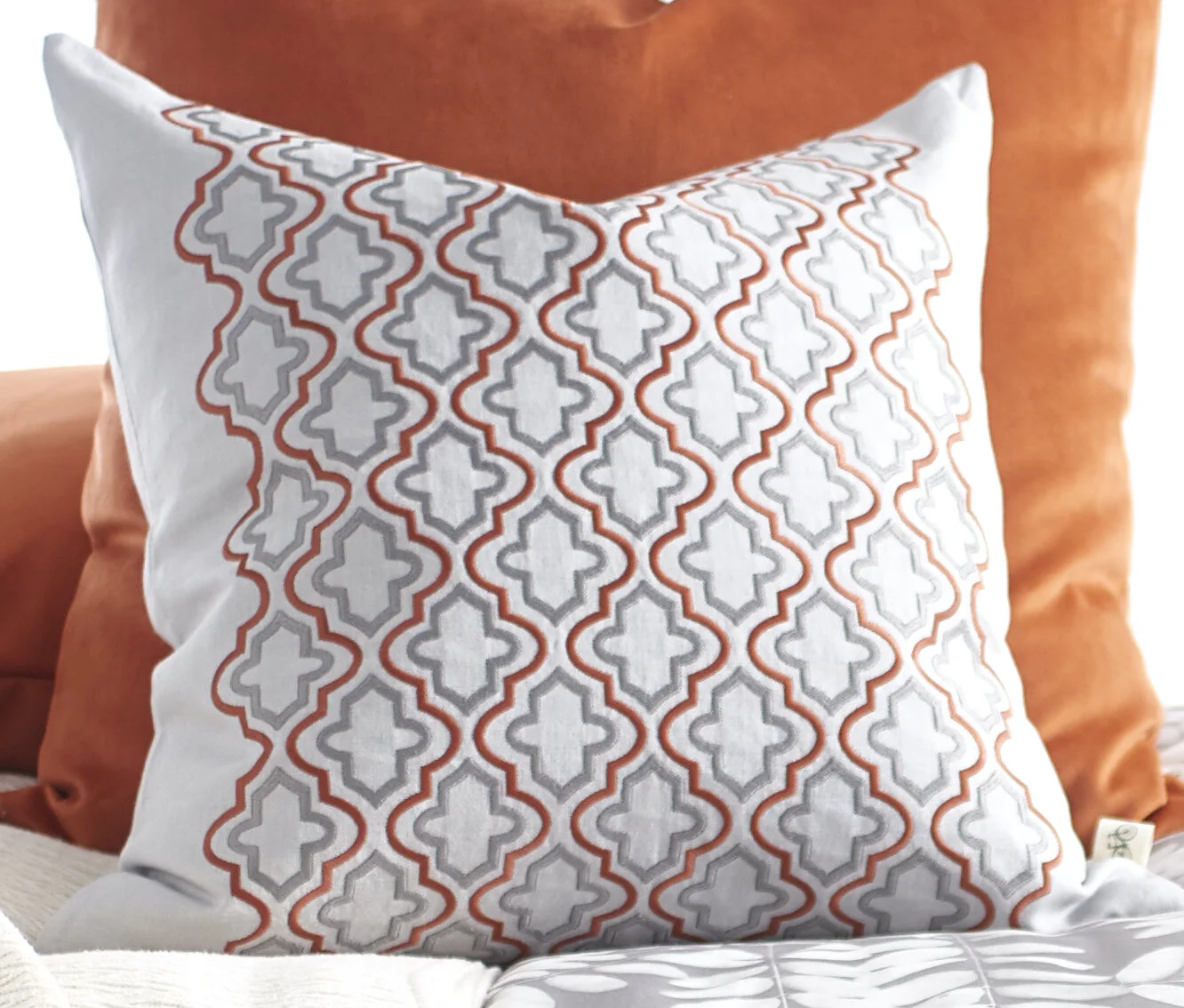 22" Ogee Fretwork Embroidered Pillow
