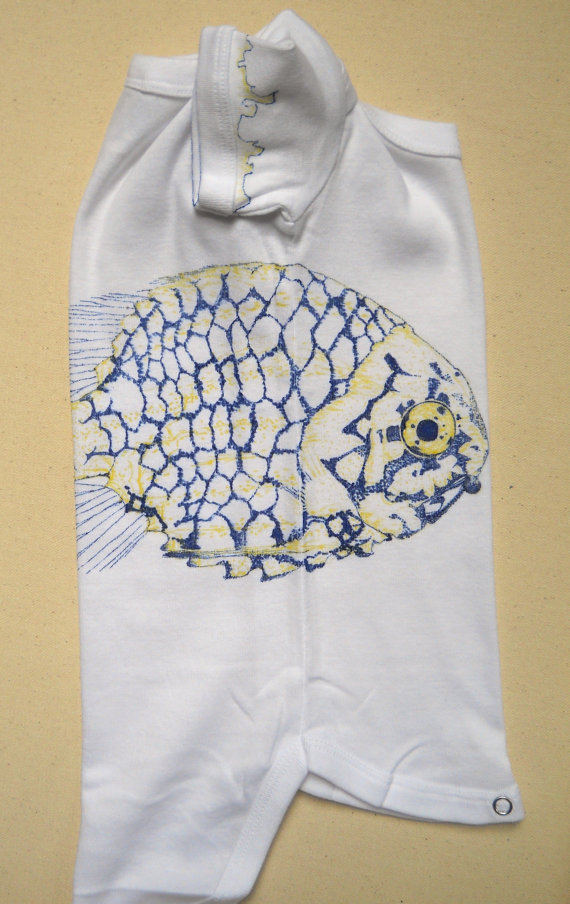   Pinecone Fish   Fabric marker on children's clothing.  Completed May 2012. 