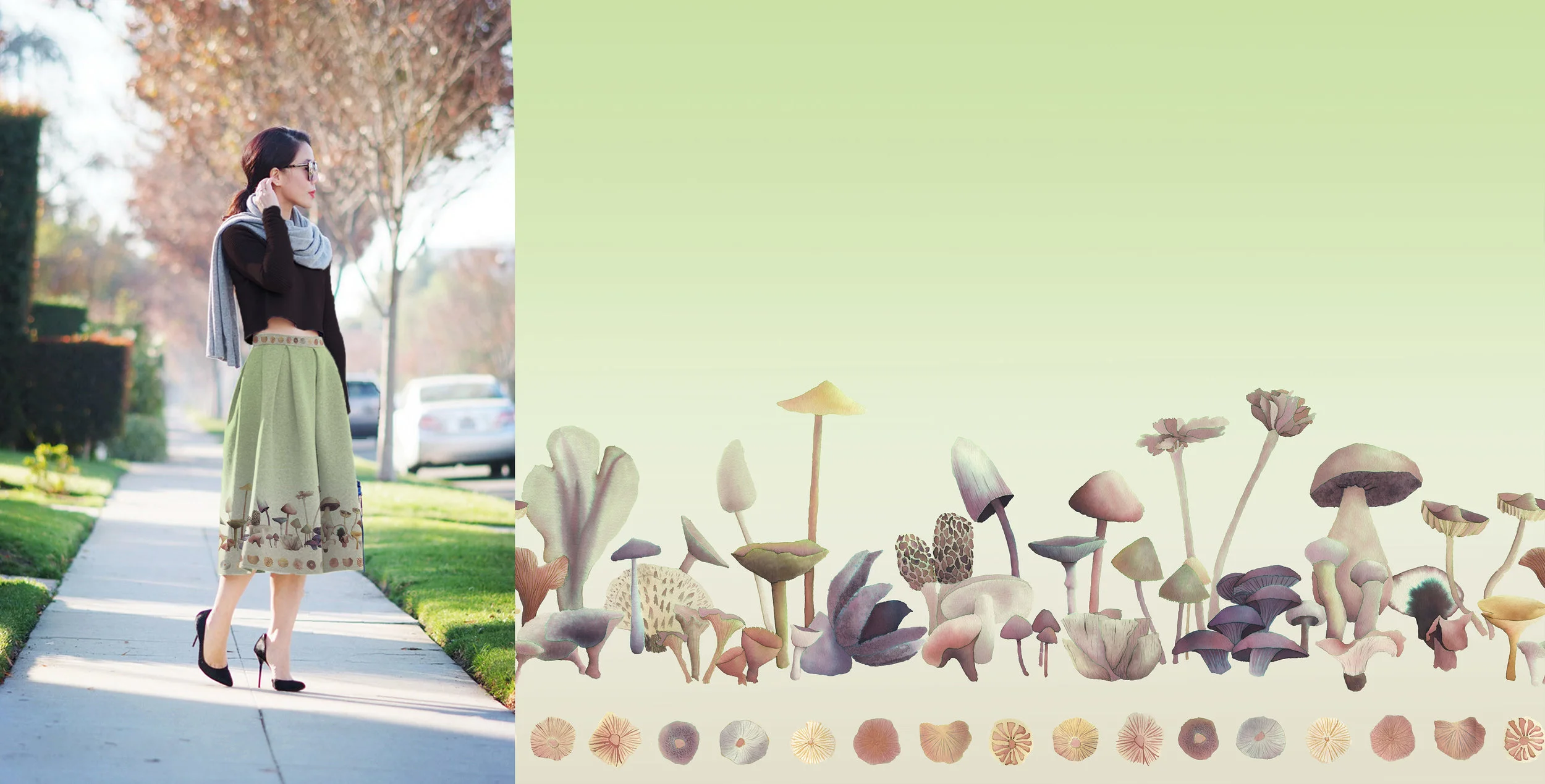 Mushroom Border Hand painted with dyes. Texture mapping image credit: https://tinyurl.com/y8sb3zor Completed December 2017.