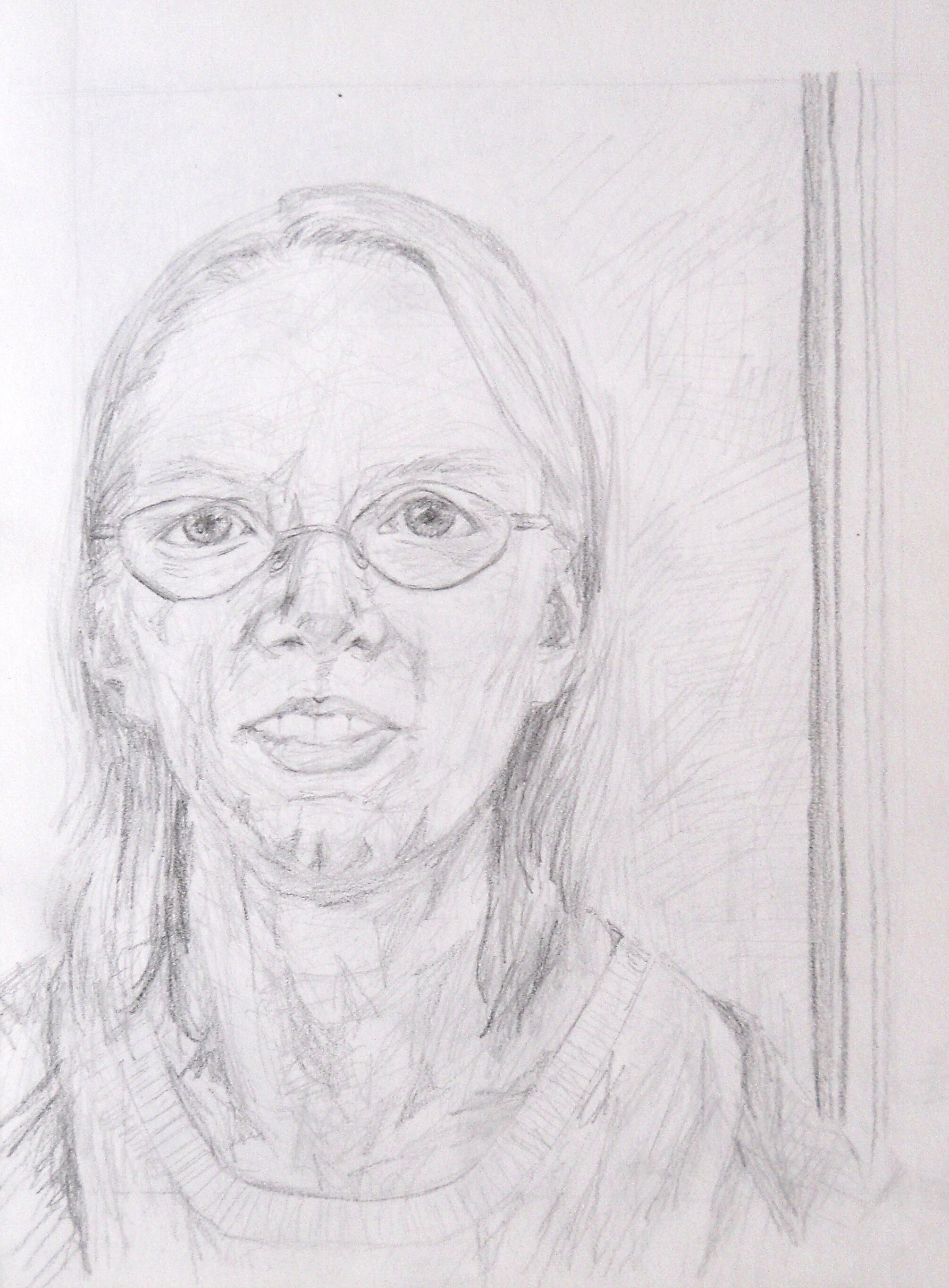  Graphite on paper, from life.  Circa 2007.  “Drawn in conversation” series 