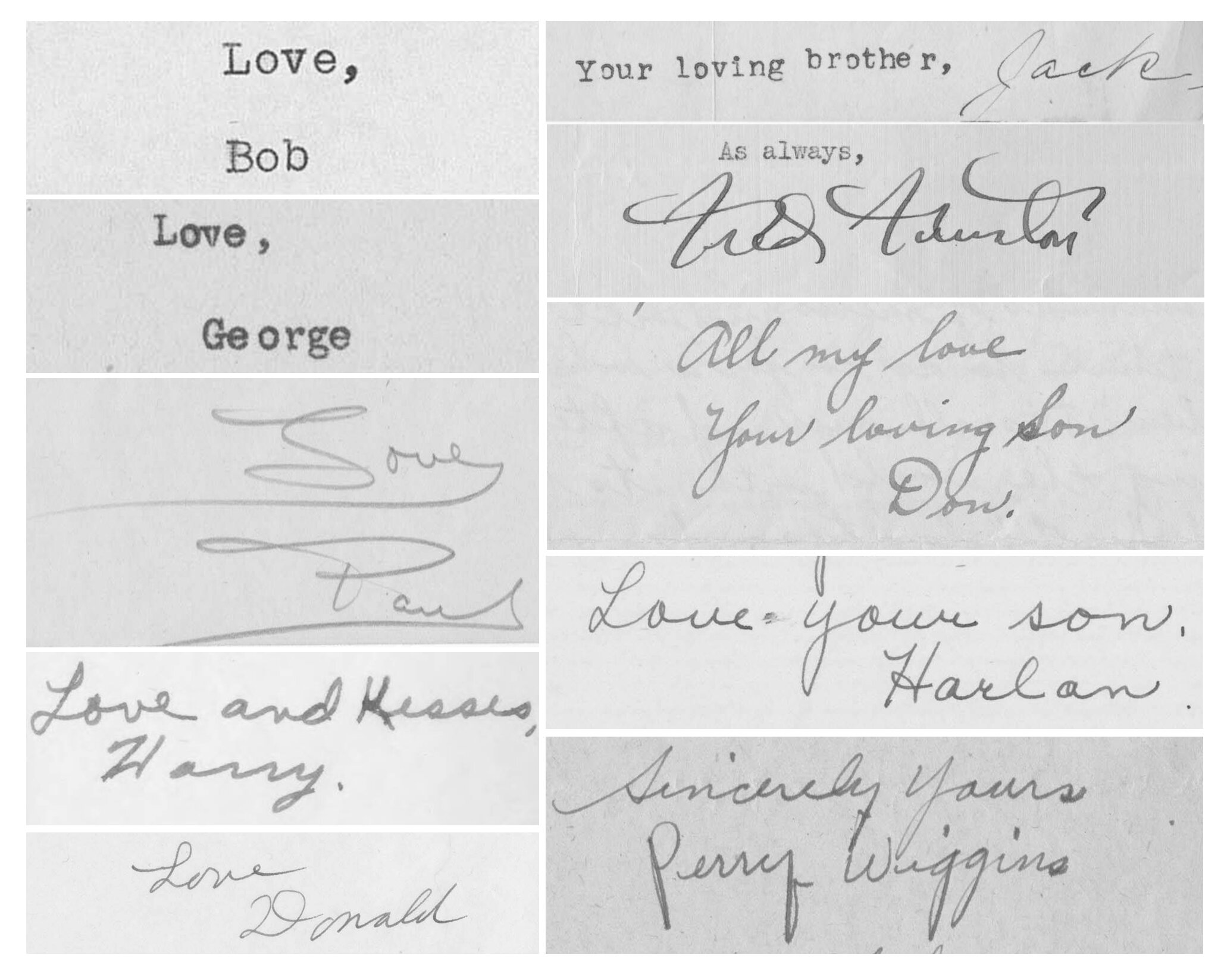 Signatures from 10 letters digitized by the State Historical Society of Missouri. See the article here