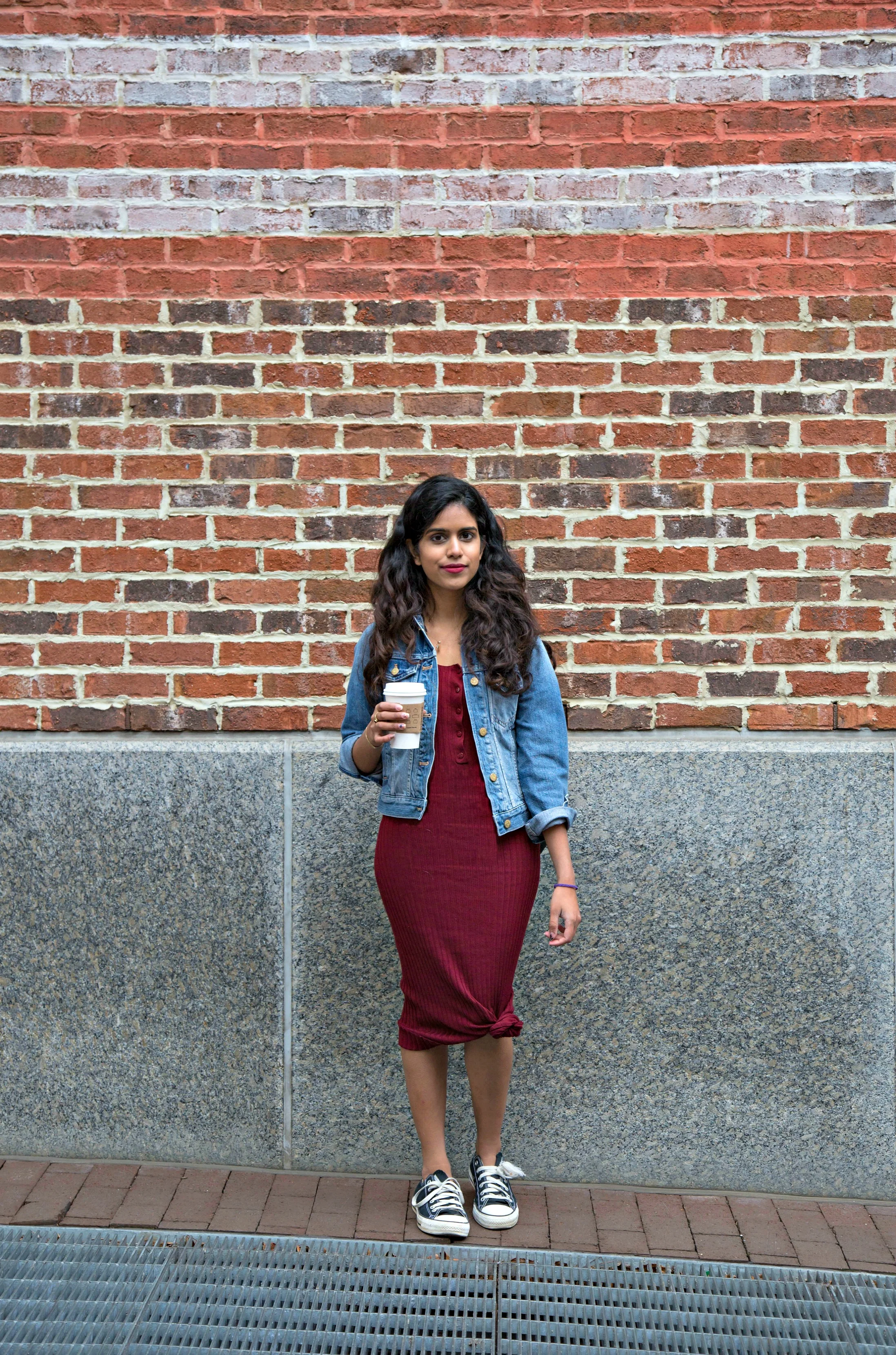 tight dress with jean jacket