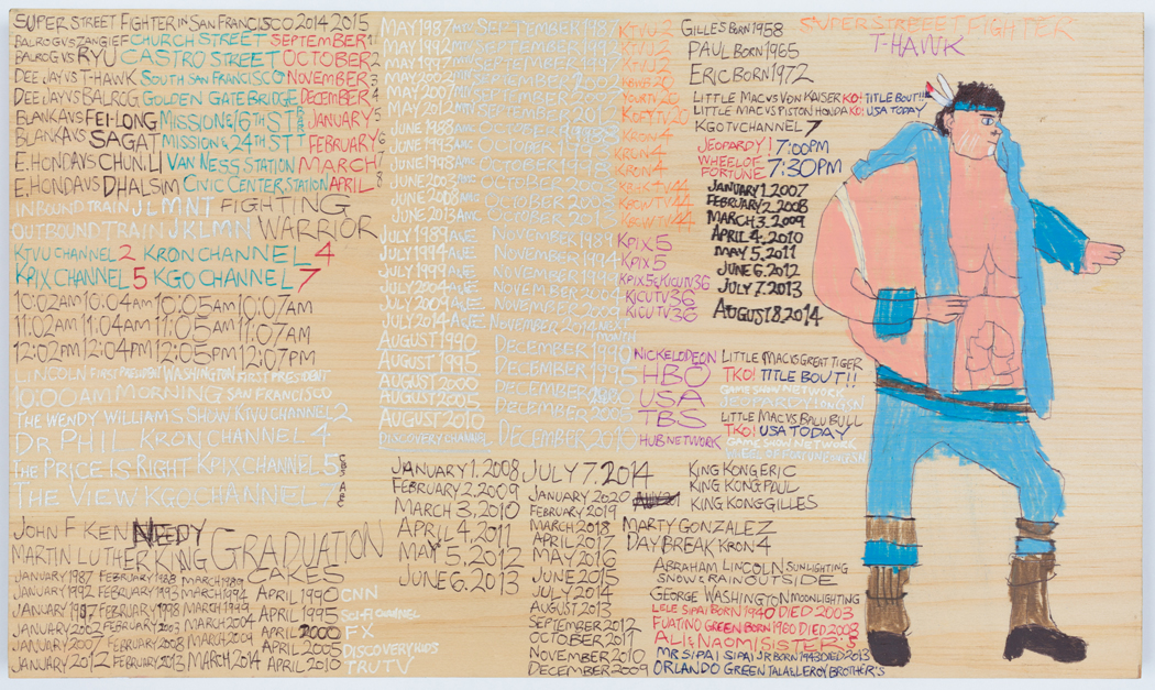 Super Street Fighter T-Hawk by Daniel Green © 2014 Creativity Explored Licensing, LLC. Mixed media on wood, 9.75 x 16.5 inches
