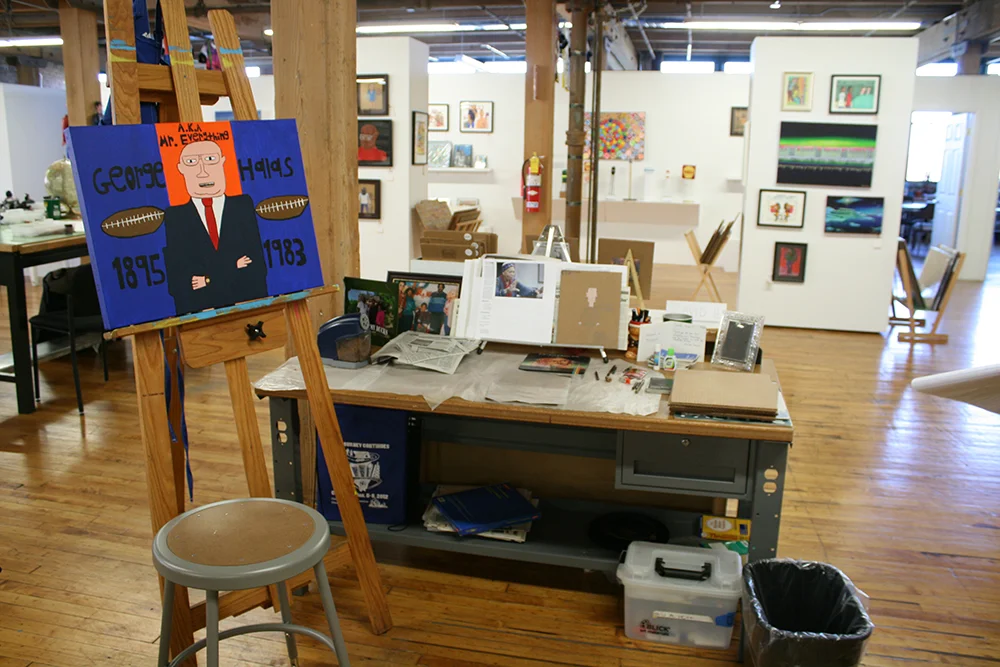 Holt's work-space in Project Onward's beautiful Bridgeport studio. 