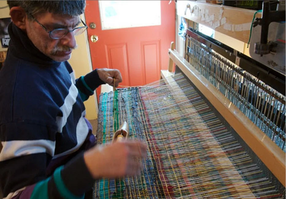 Artist Earl Black at the loom, All images courtesy of Spindleworks