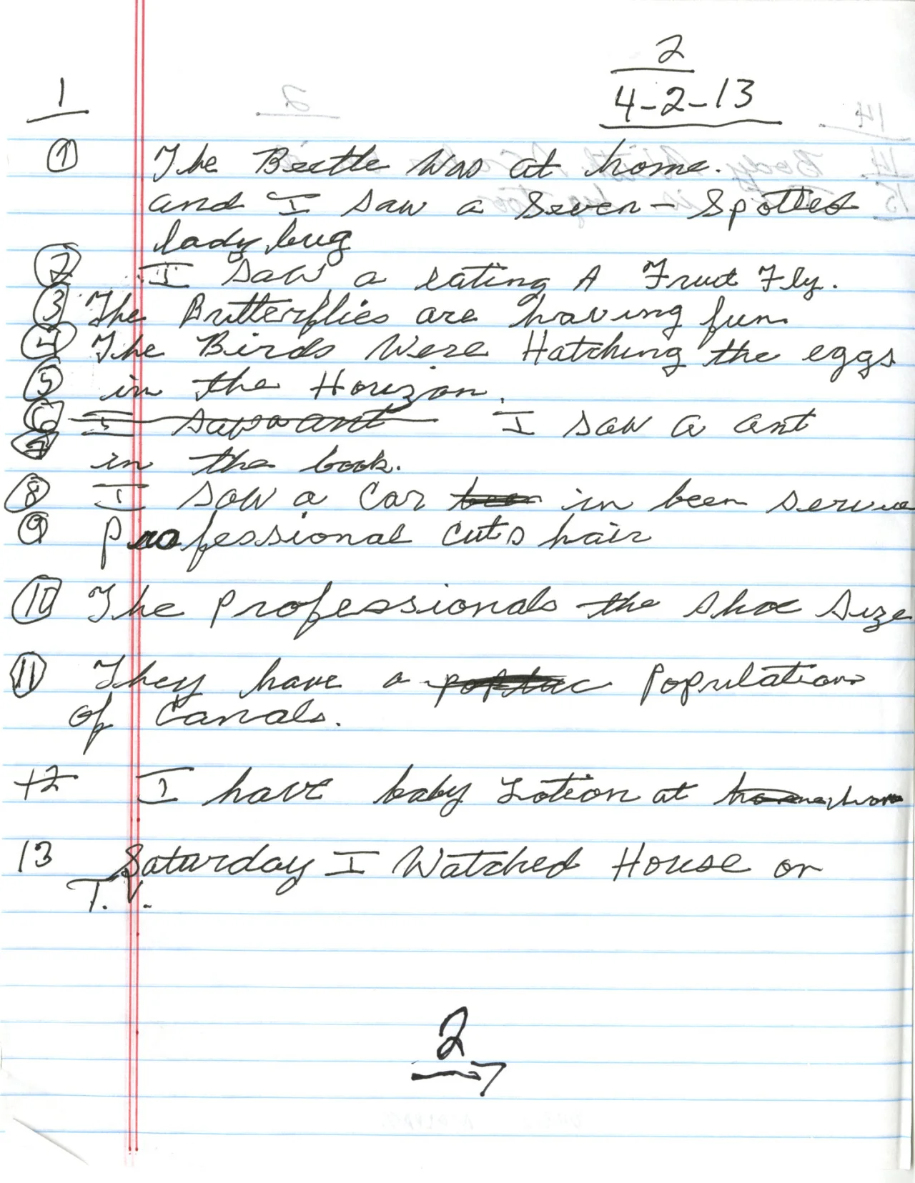 Untitled Story , ink on notebook paper, 8.5" x 11", 2013