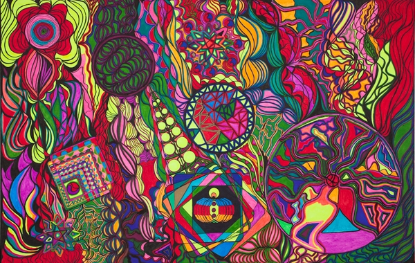 HG Wells in a Different Time Barrier, Mixed Media, 20" x 30" 2010 
