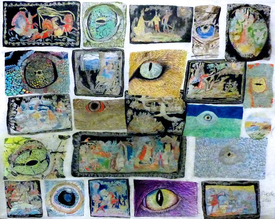 Animal Eyes and Russian Boxes , colored pencil on paper, 19" x 24", 2014