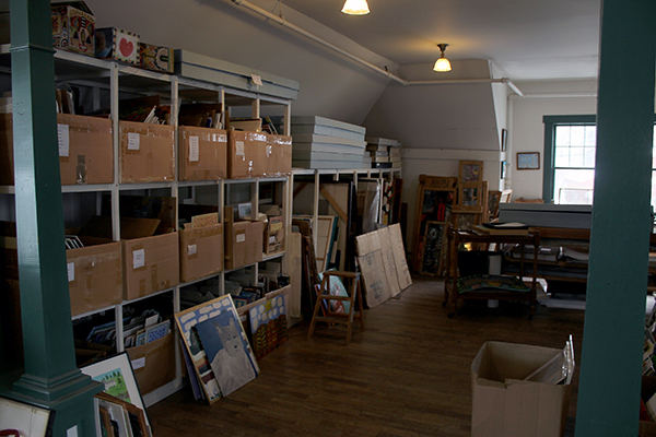 The inventory at Grace Studio in Hardwick, Vermont. In addition to providing access to art to people with disabilities in their community, Grace owns the estate of the late Gayleen Aiken, who previously worked there. Grace received a grant specifically to provide their staff with professional training in handling and maintaining their collection.