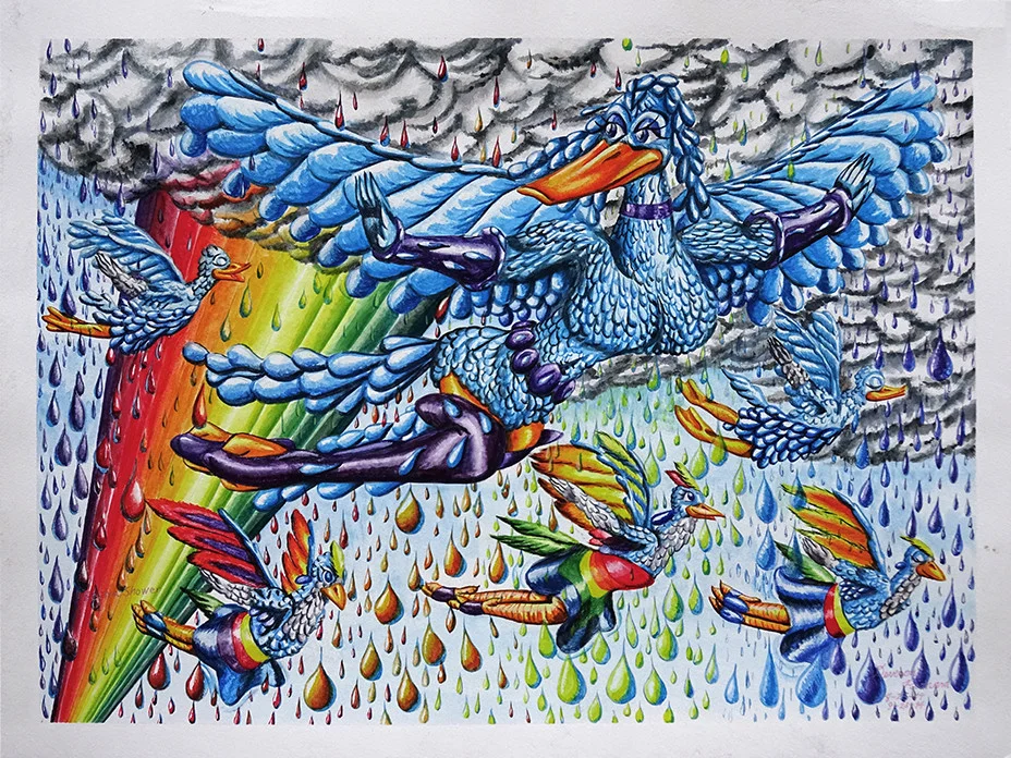 Sectra Shower , watercolor on paper, 18" x 24”, 2014