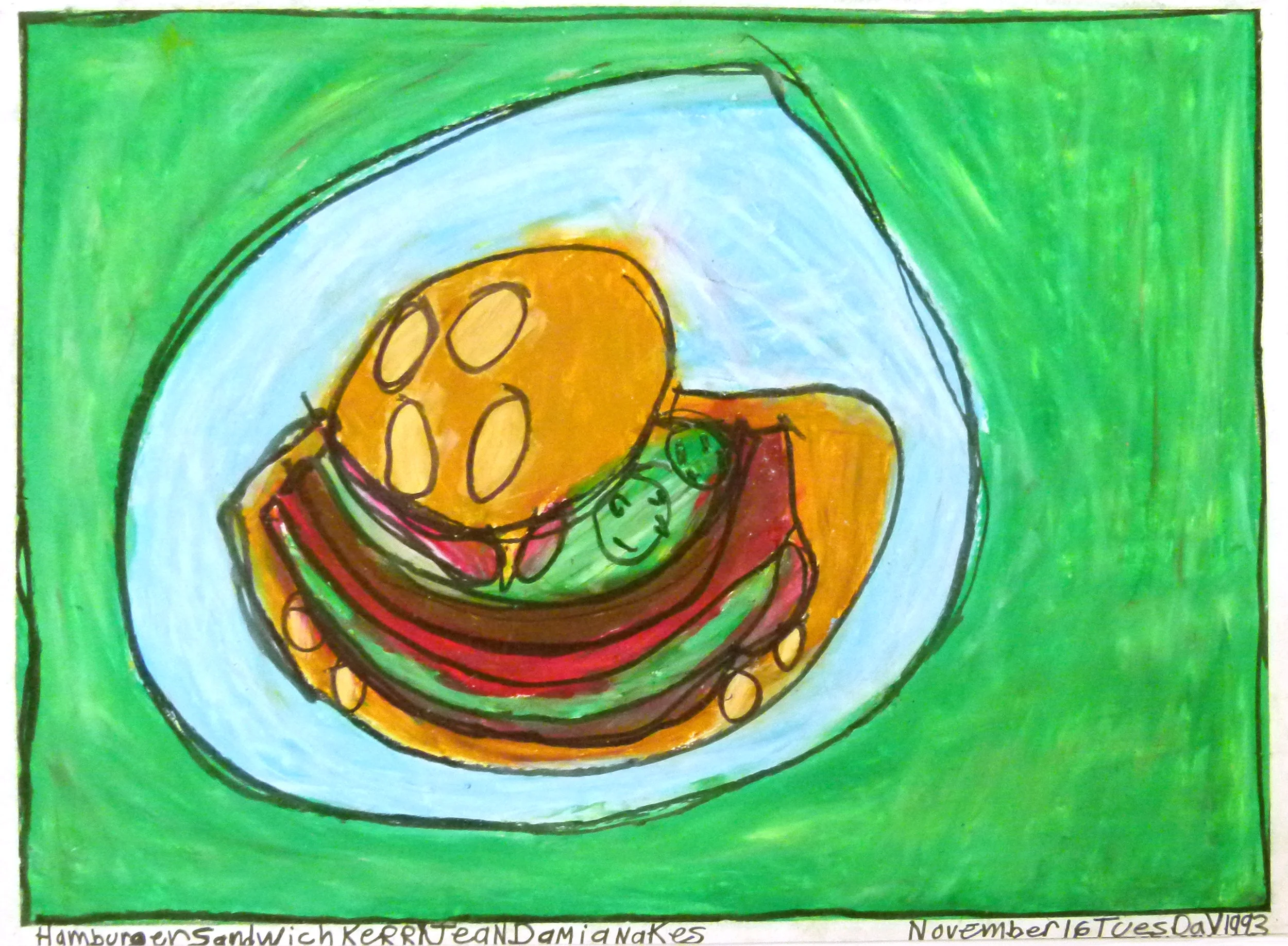 Hamburger Sandwich , oil pastel on paper, 22” x 30”, 1993