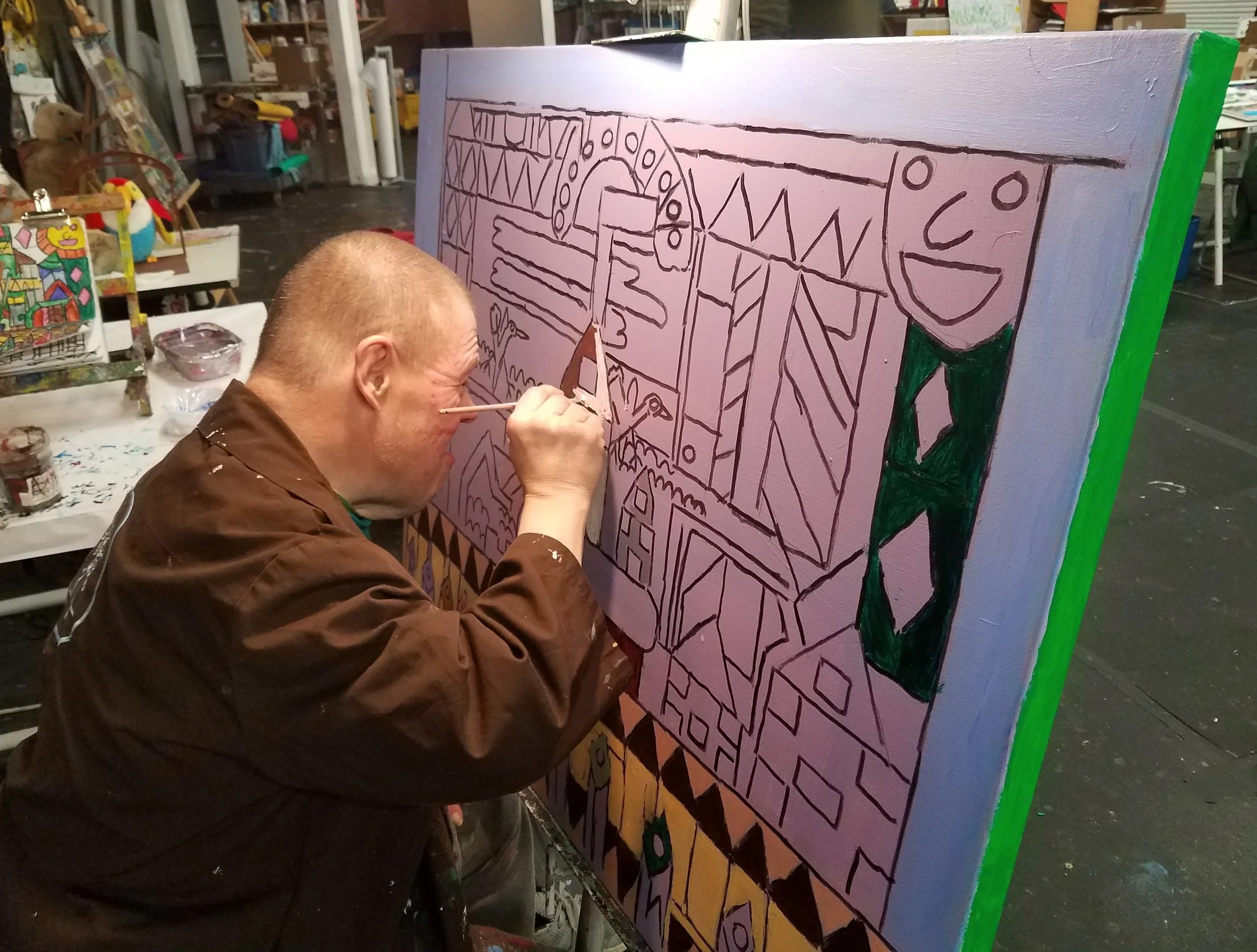 Krueger working on God Bless America, Land That I Love (2019) at Arts of Life