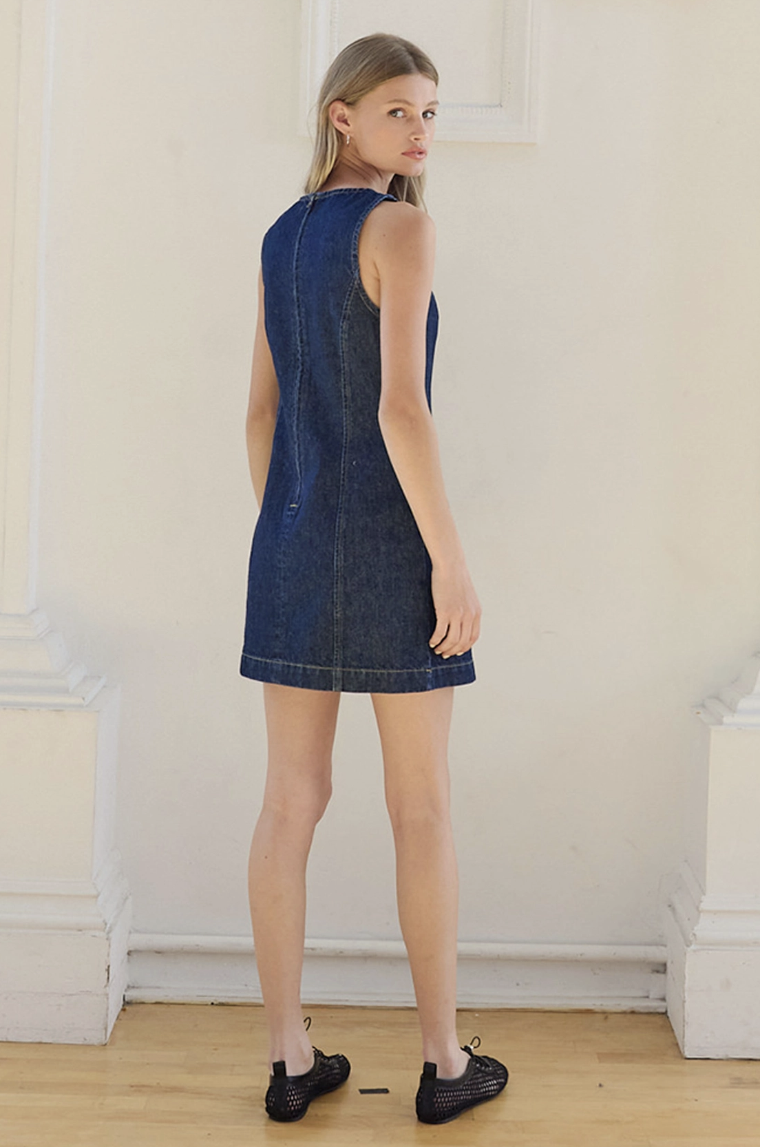 Sleeveless A-line Mini Dress Dark Denim