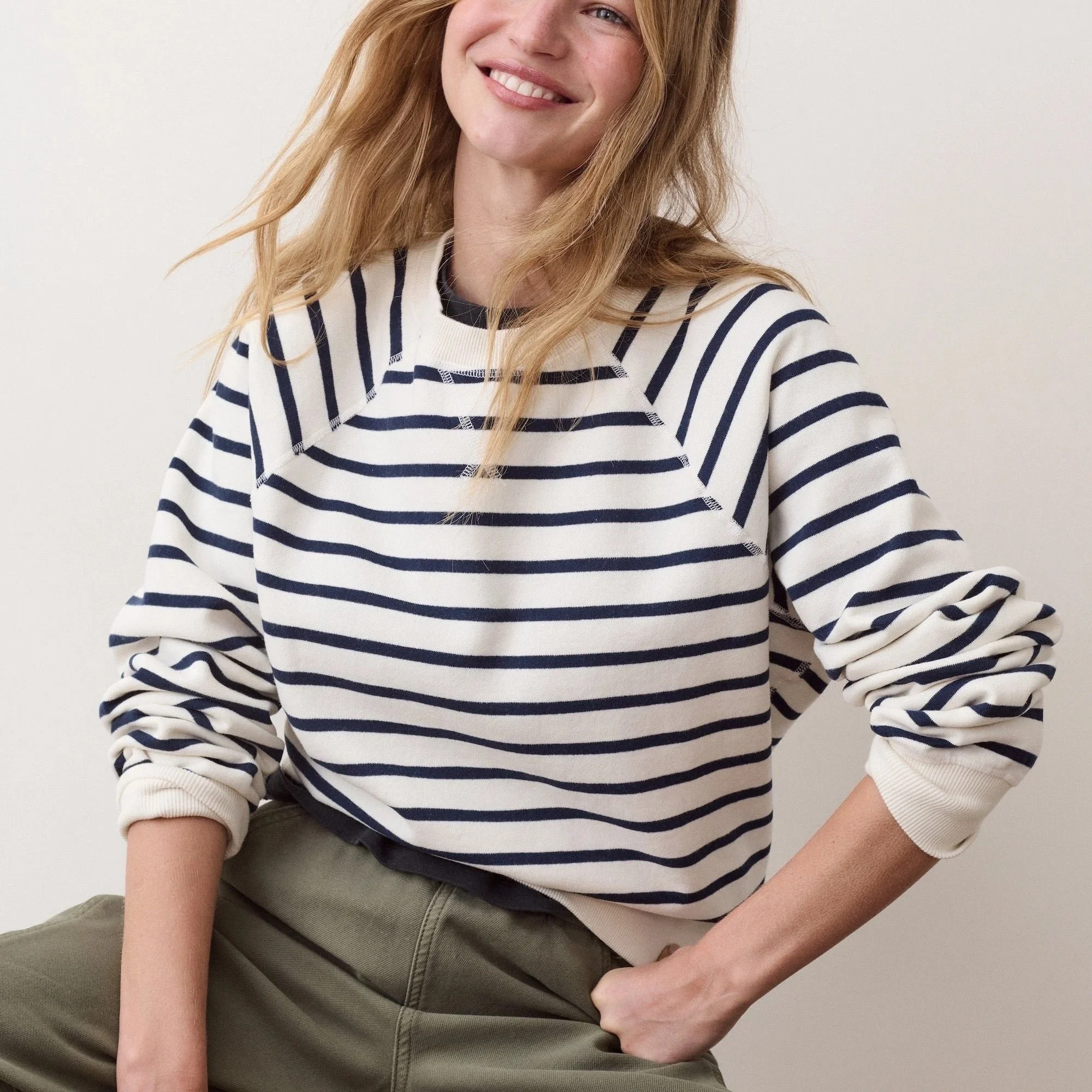 Marine Layer Cloud 9 Fleece Reversible Crewneck Cream & Navy Stripe